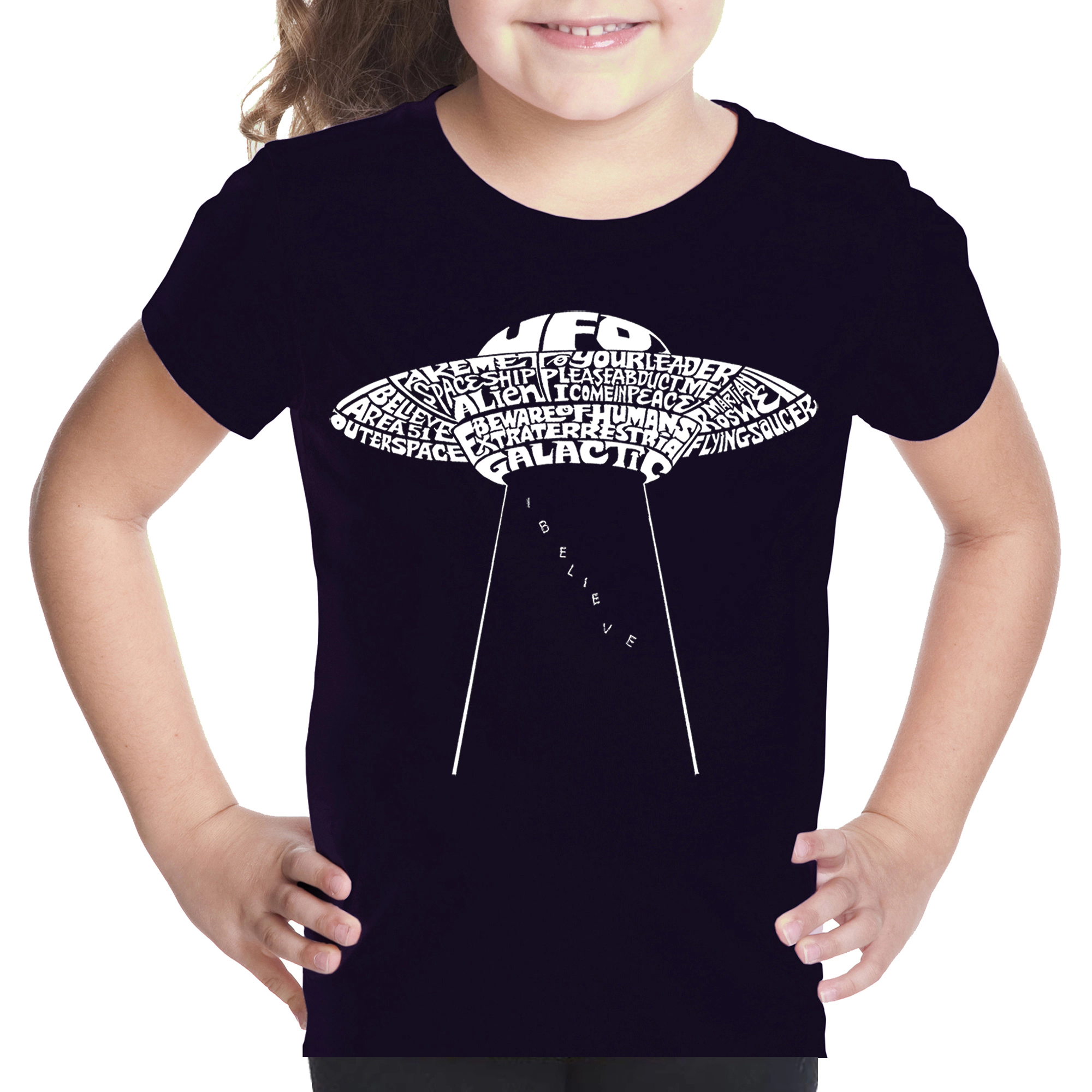 LA Pop Art Girls Word T-Shirt - Flying Saucer UFO