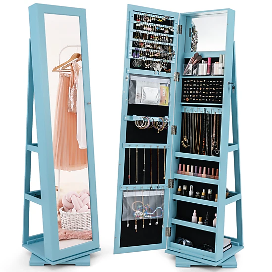 SlickBlue Rotating Mirror Jewelry Cabinet With Storarage 