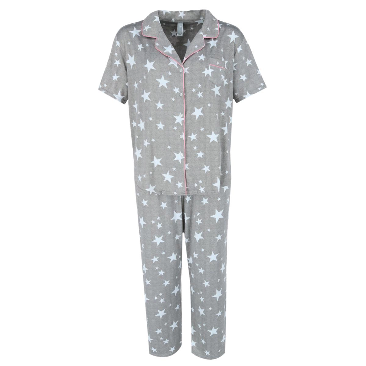 PJ Couture Women's Grey Star Notch Collar Capri Set