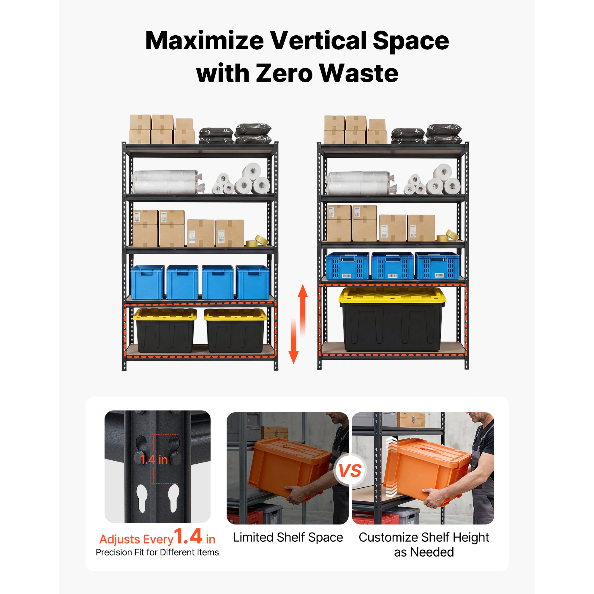 Flynama 5 Tier 48.4 x 24.4 x 71.4 in Shelves 3000 LBS Adjustable Heavy Duty Utility Rack for Garage Workshop Warehouse