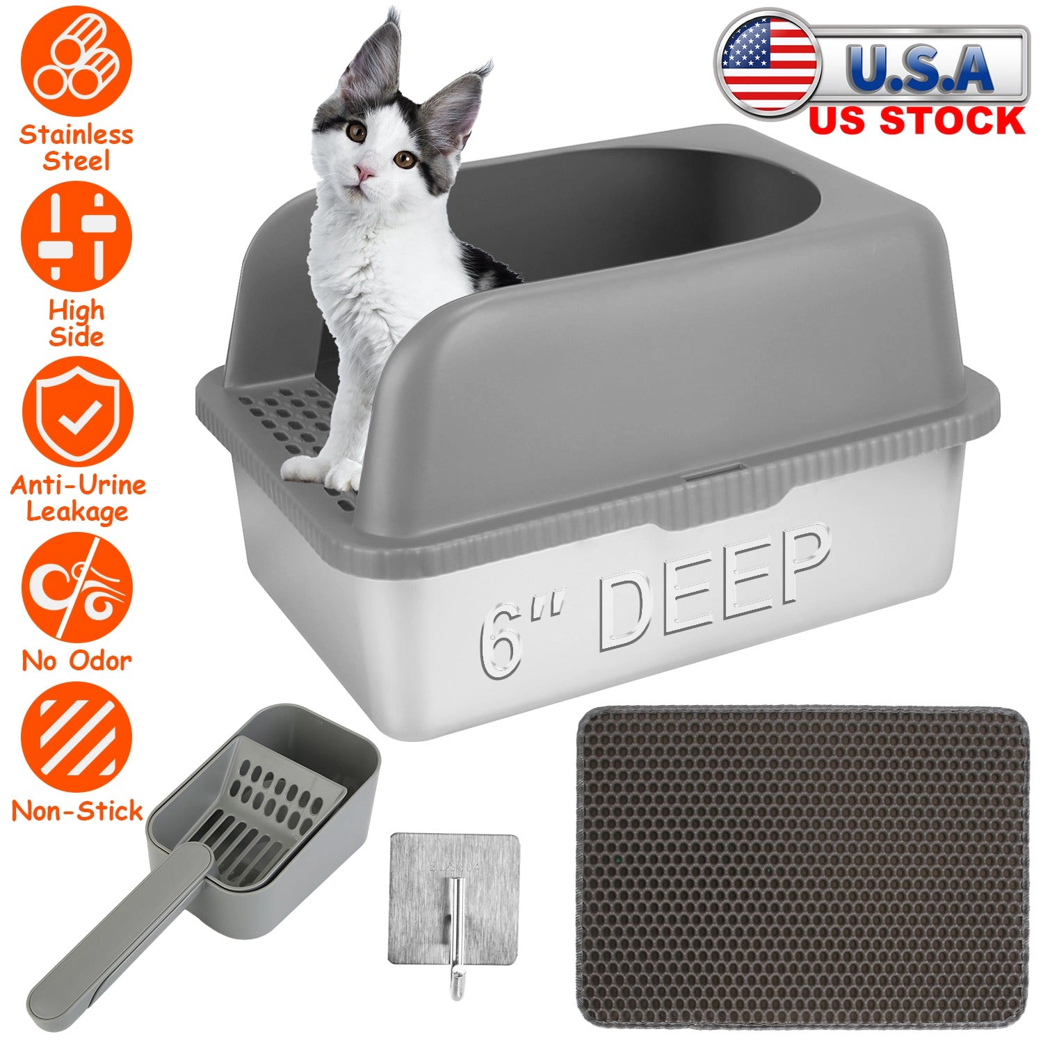 GBruno Enclosed Stainless Steel Cat Litter Box