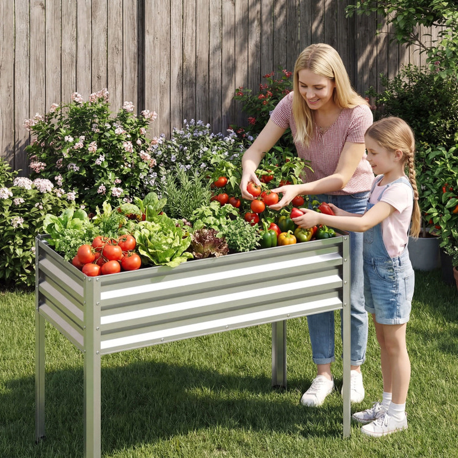 SUGIFT Set of 2 175-lb Capacity 5-cu ft Electro-Coated Metal Elevated Raised Garden Beds with Legs and Crossbars