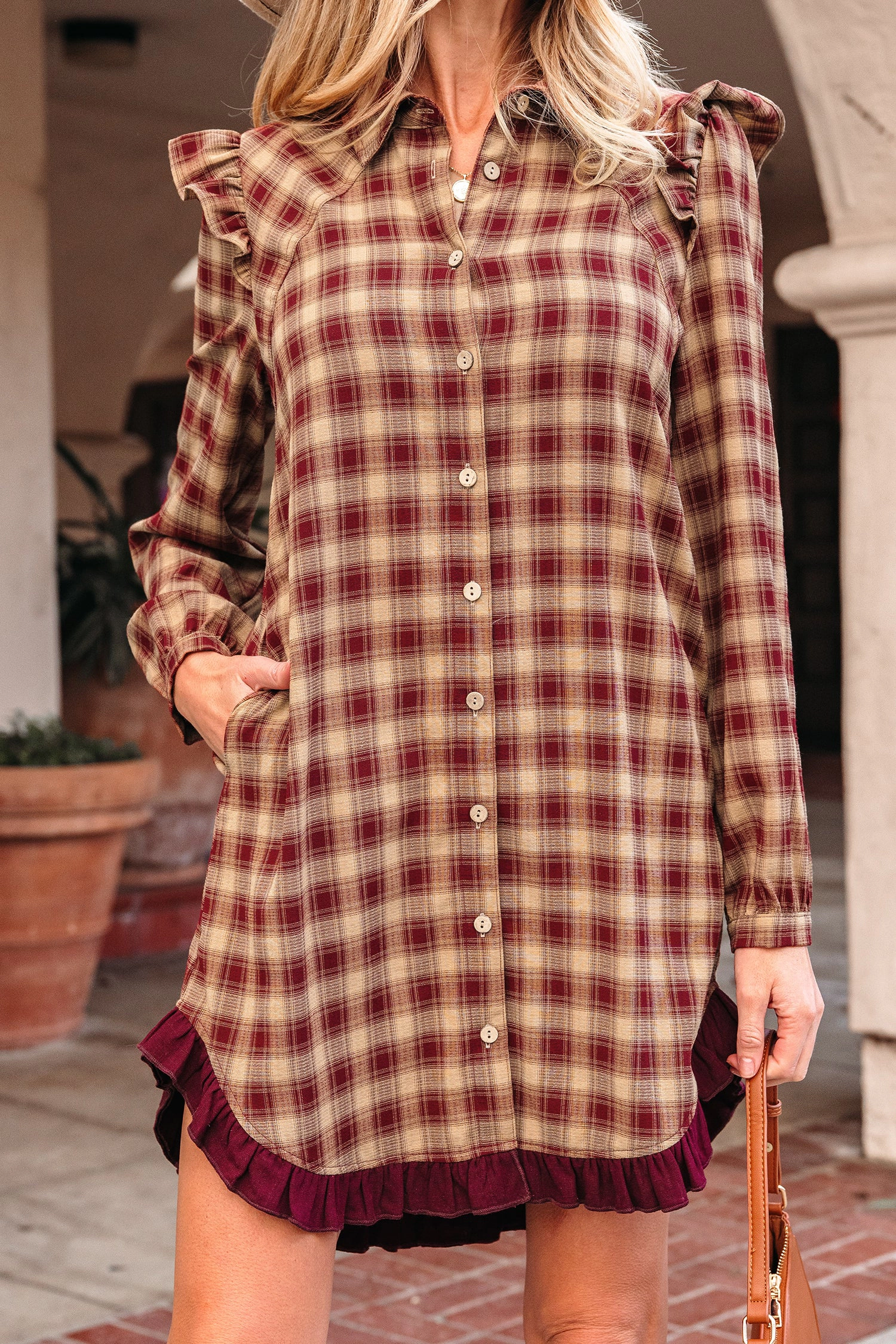 Threaded Pear Women's Novalee Mini Shirt Dress Long Sleeve Top