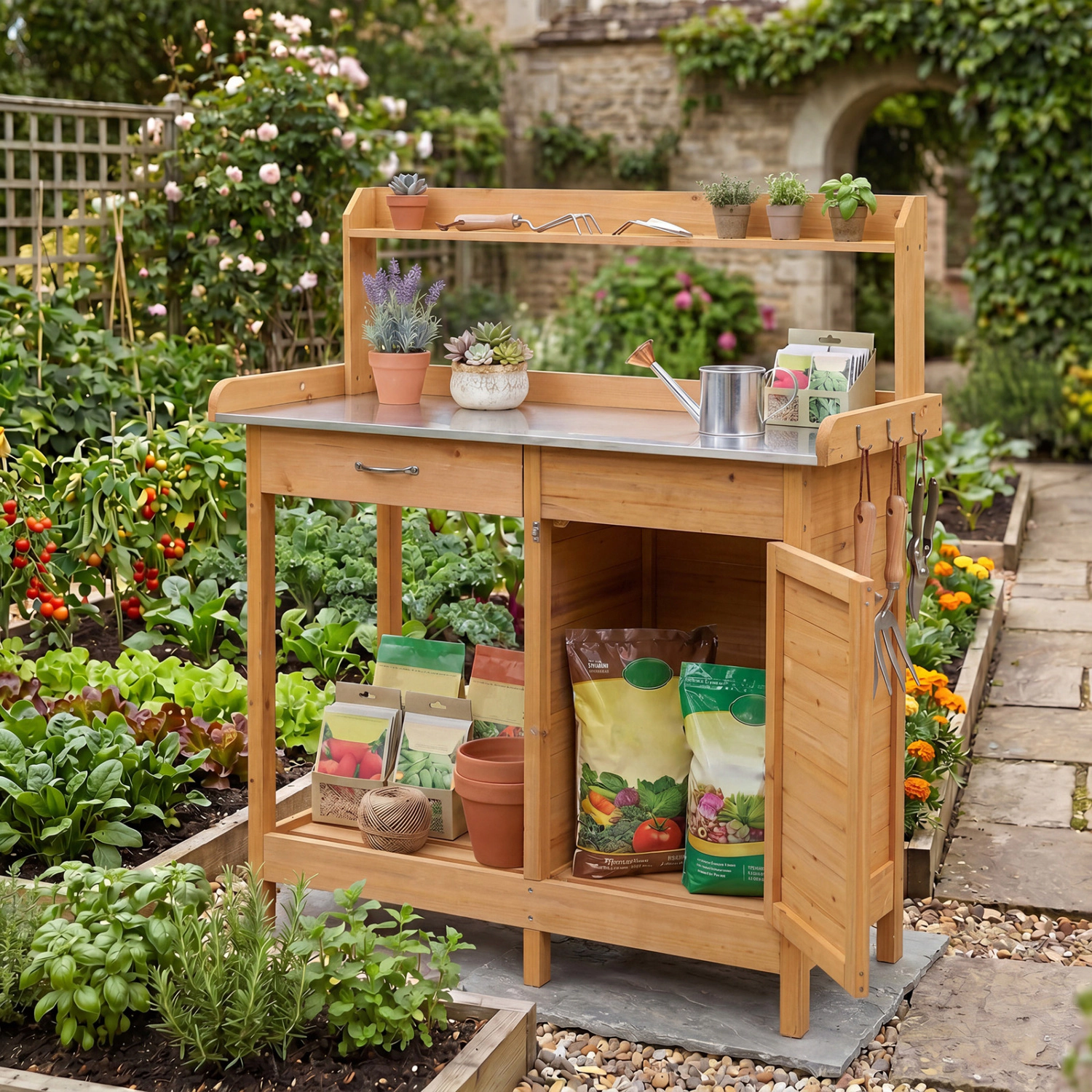 LJG Outdoor Garden Wooden Work Station Potting Bench