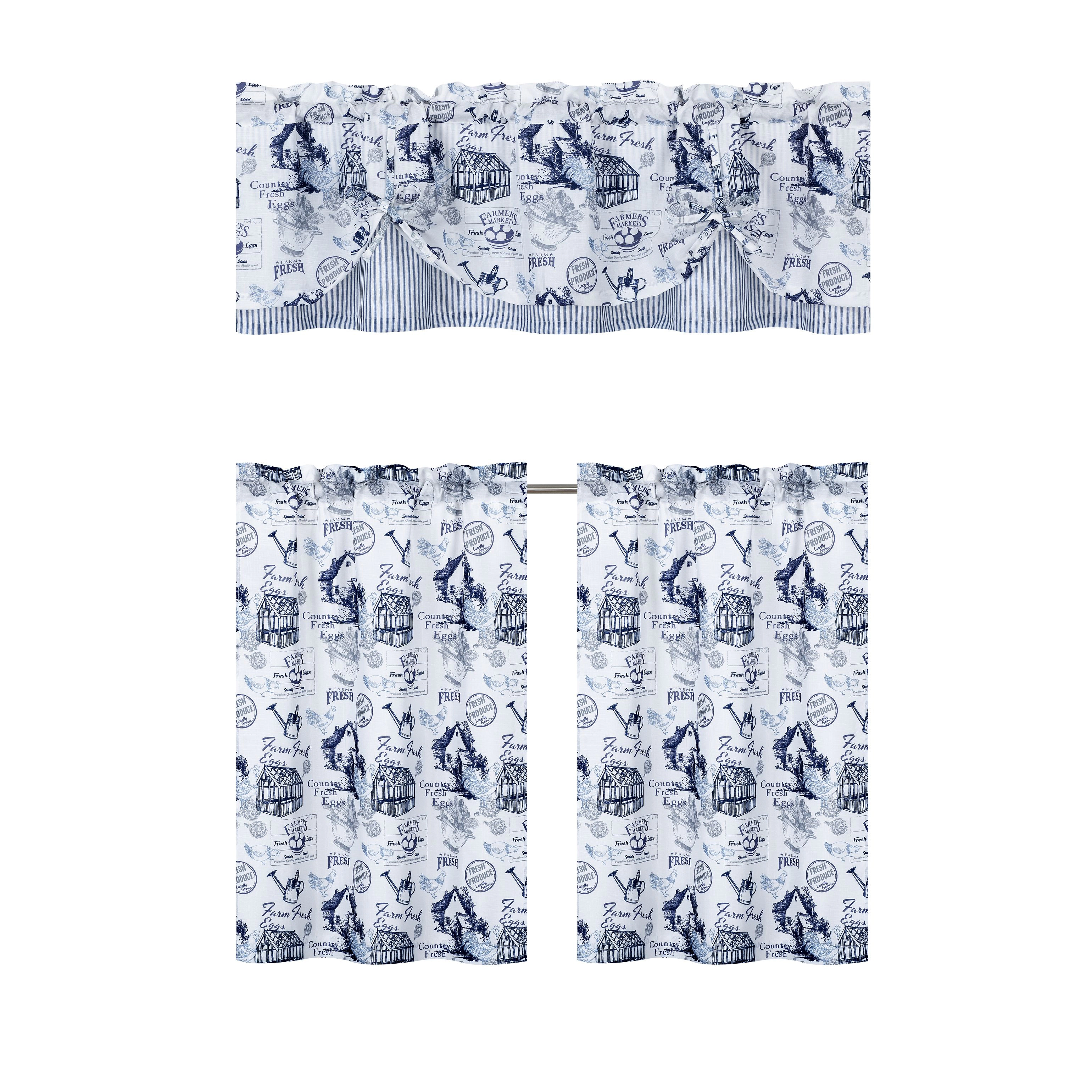 Kate Aurora Rooster Toile Complete 3 Pc Café  Kitchen Curtain Tier And Valance Set
