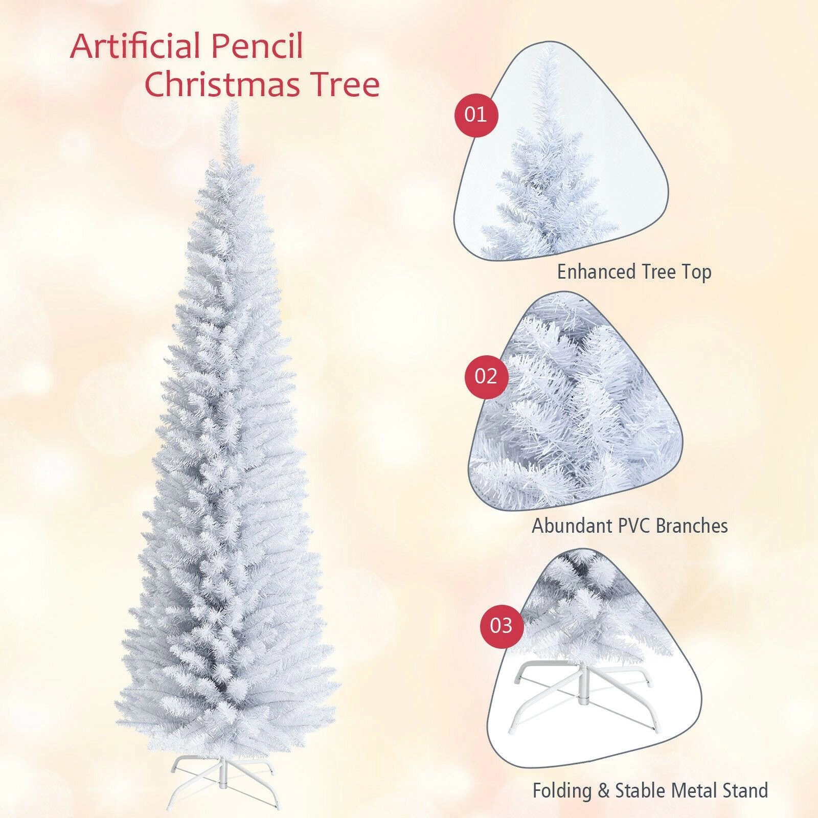 SlickBlue 7 Feet Pencil Xmas Tree with Realistic Branch Tips for Holiday