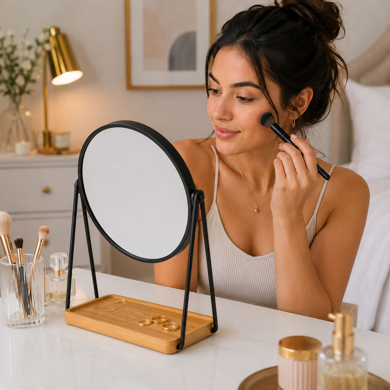 Pursonic Women’s Dual Magnification Vanity Makeup Mirror with Bamboo Tray Organizer Dual Side Mirror