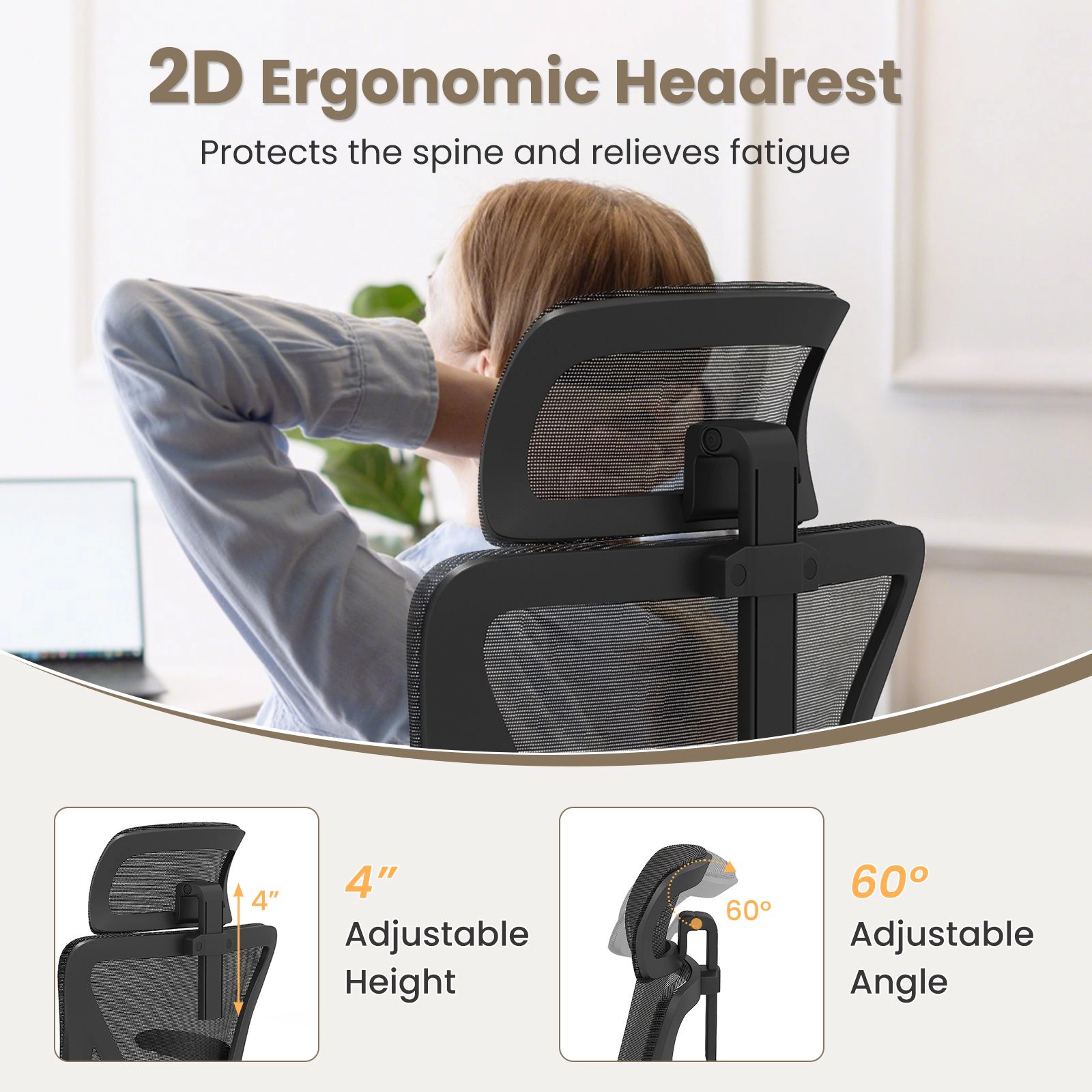 SlickBlue Black Office Chair with Lumbar Support Adjustable Headrest and Armrests