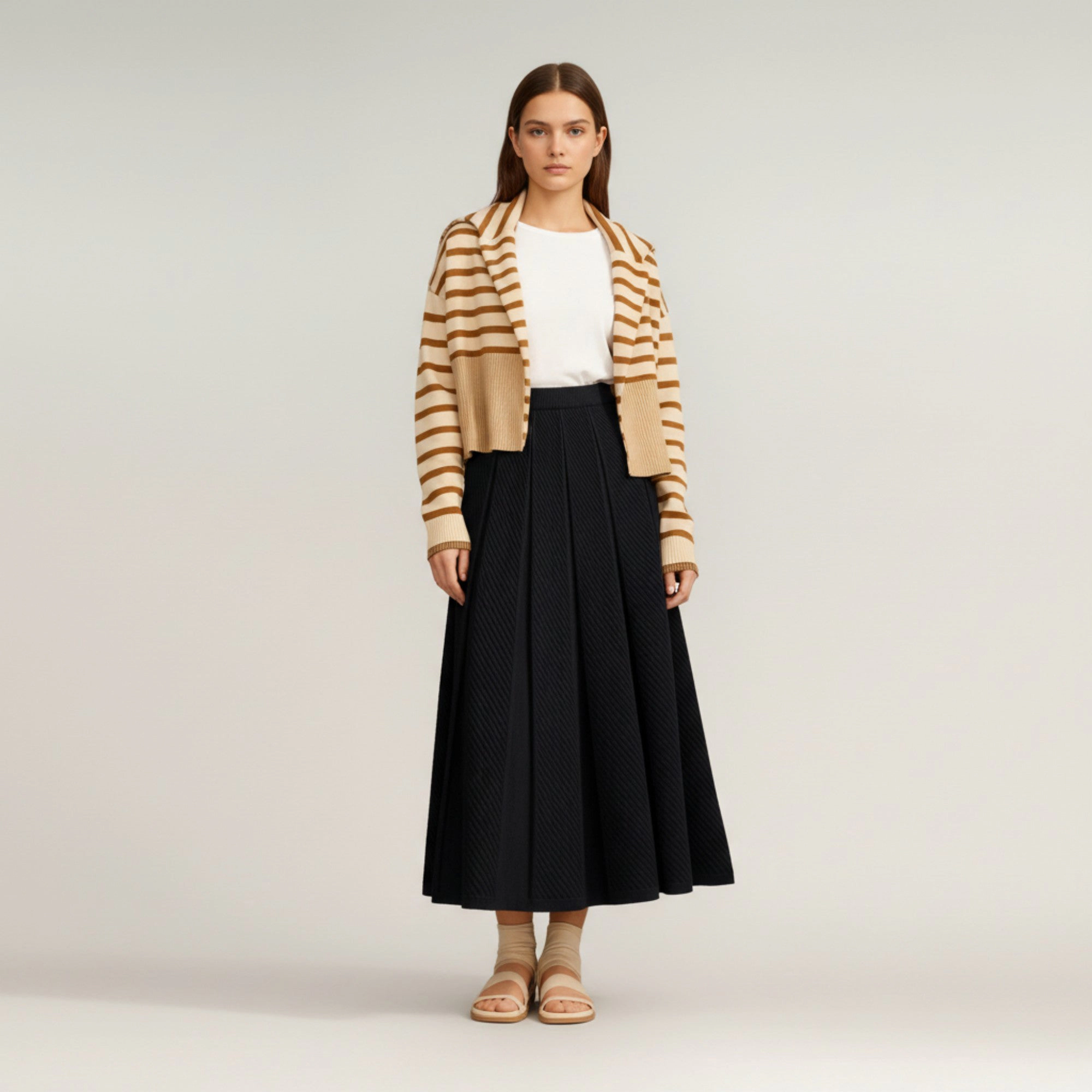 Anna-Kaci Womens Textured Pleated Knit Midi Skirt