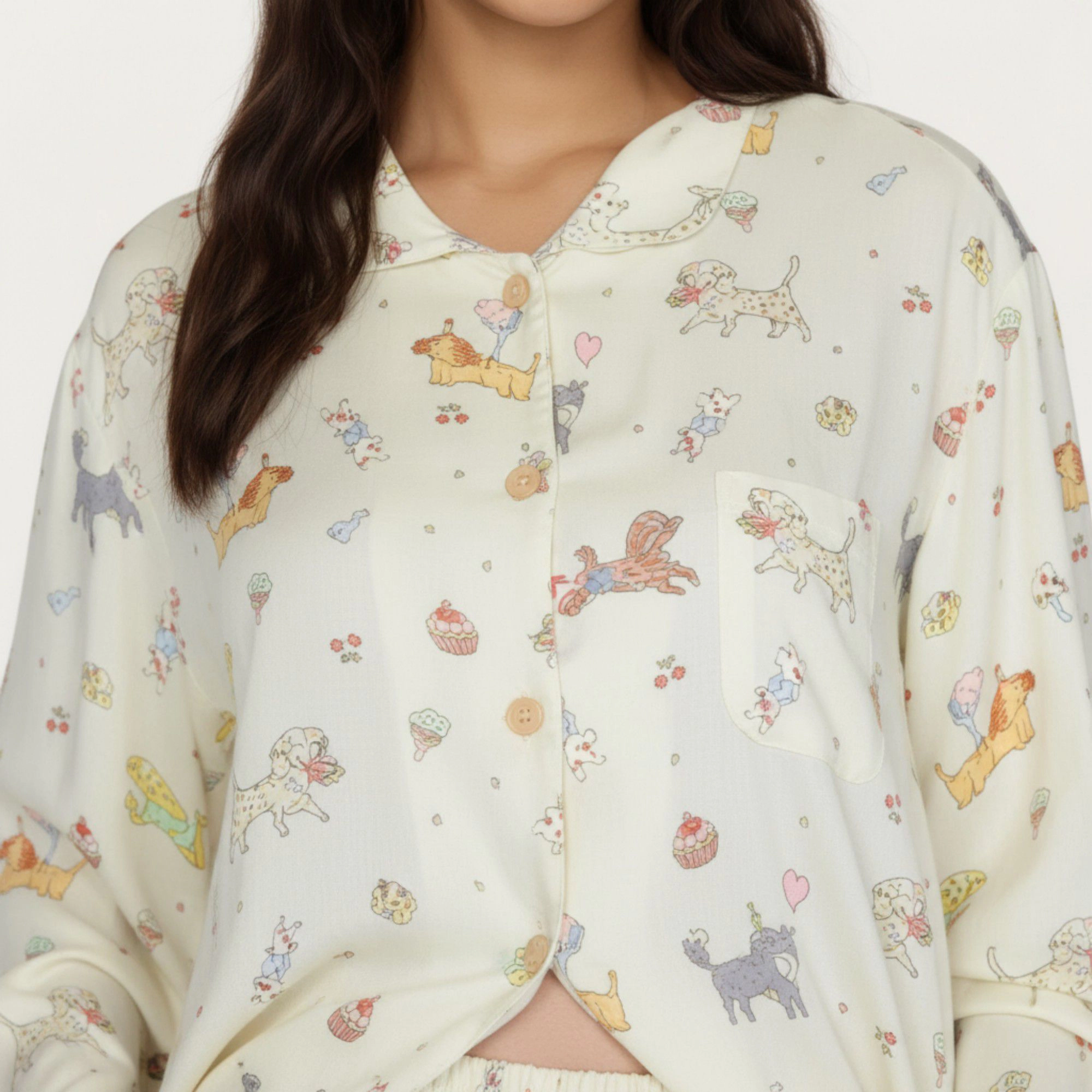 Anna-Kaci Women's 2-Piece Dog Print Button Up Long Sleeve Pajama Top and Matching Pants