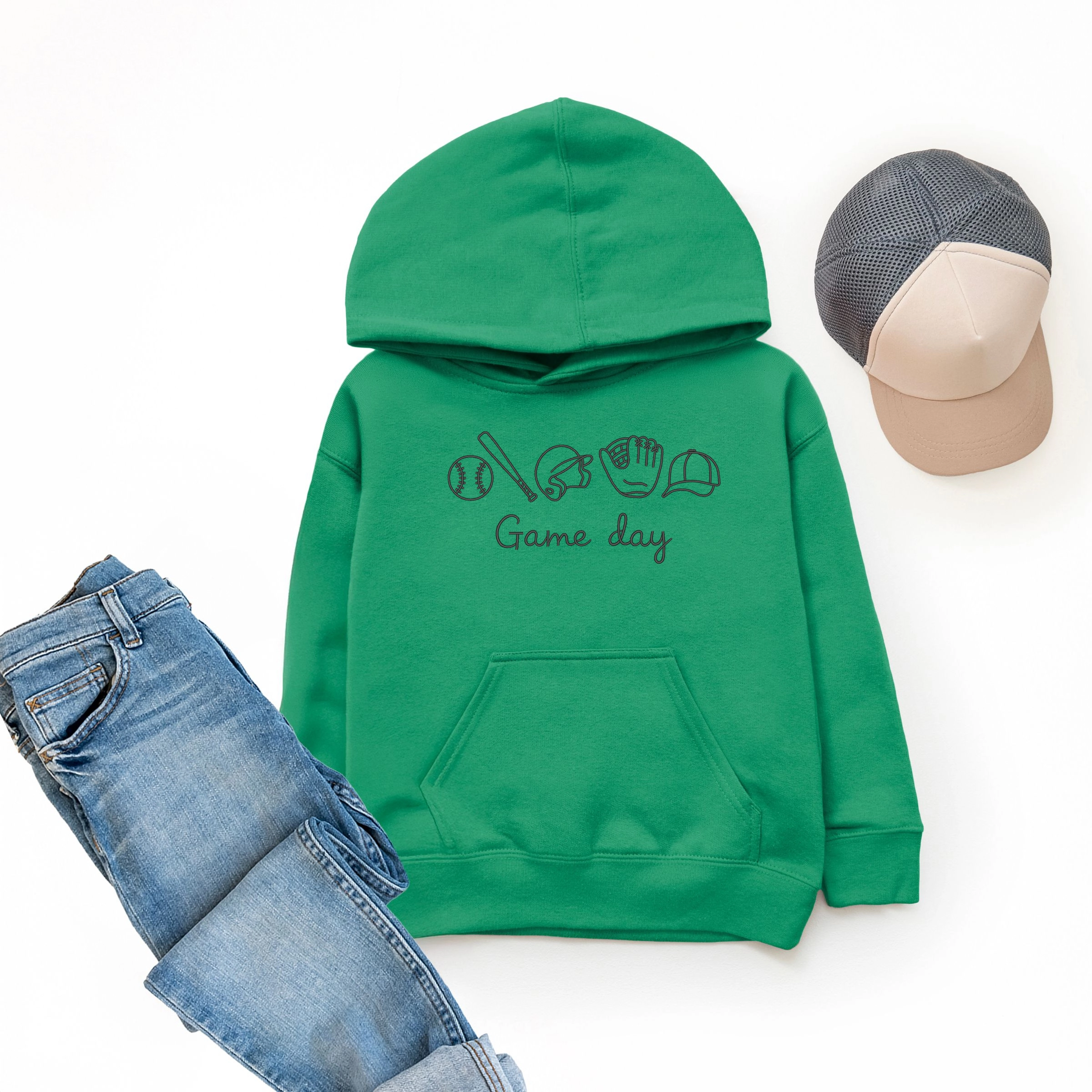 The Juniper Shop - Embroidered Baseball Game Day Icons Youth Graphic Hoodie