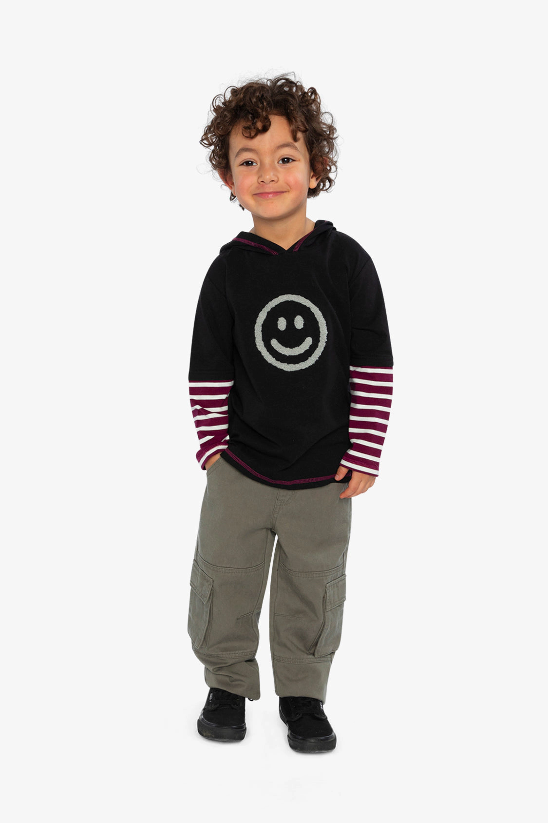 Deux par Boys Fake Double Sleeve Hooded Shirt