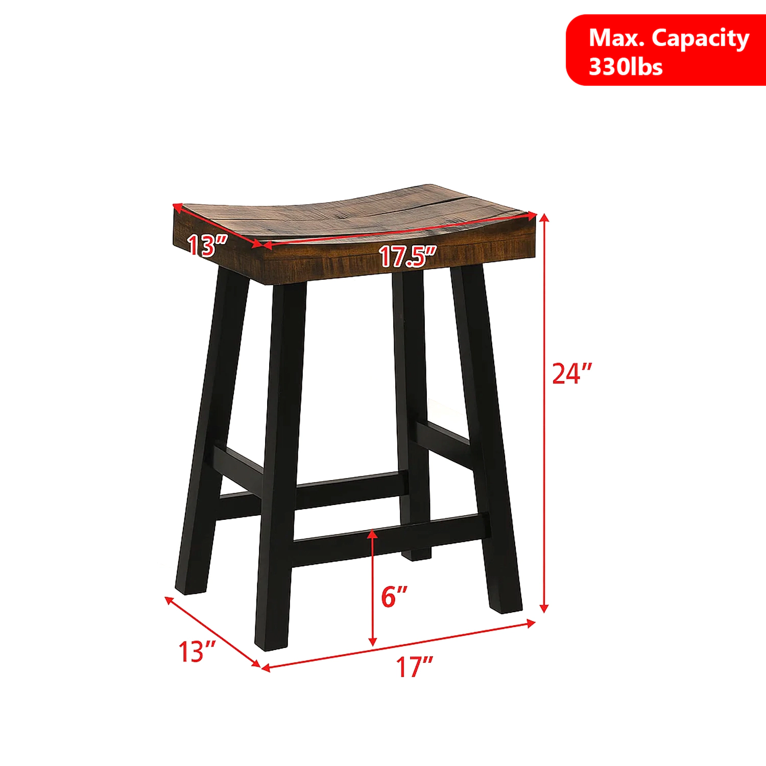 Hivvago Solid Wood Saddle-Style Bar Stool with Curved Seat and Supportive Footrest