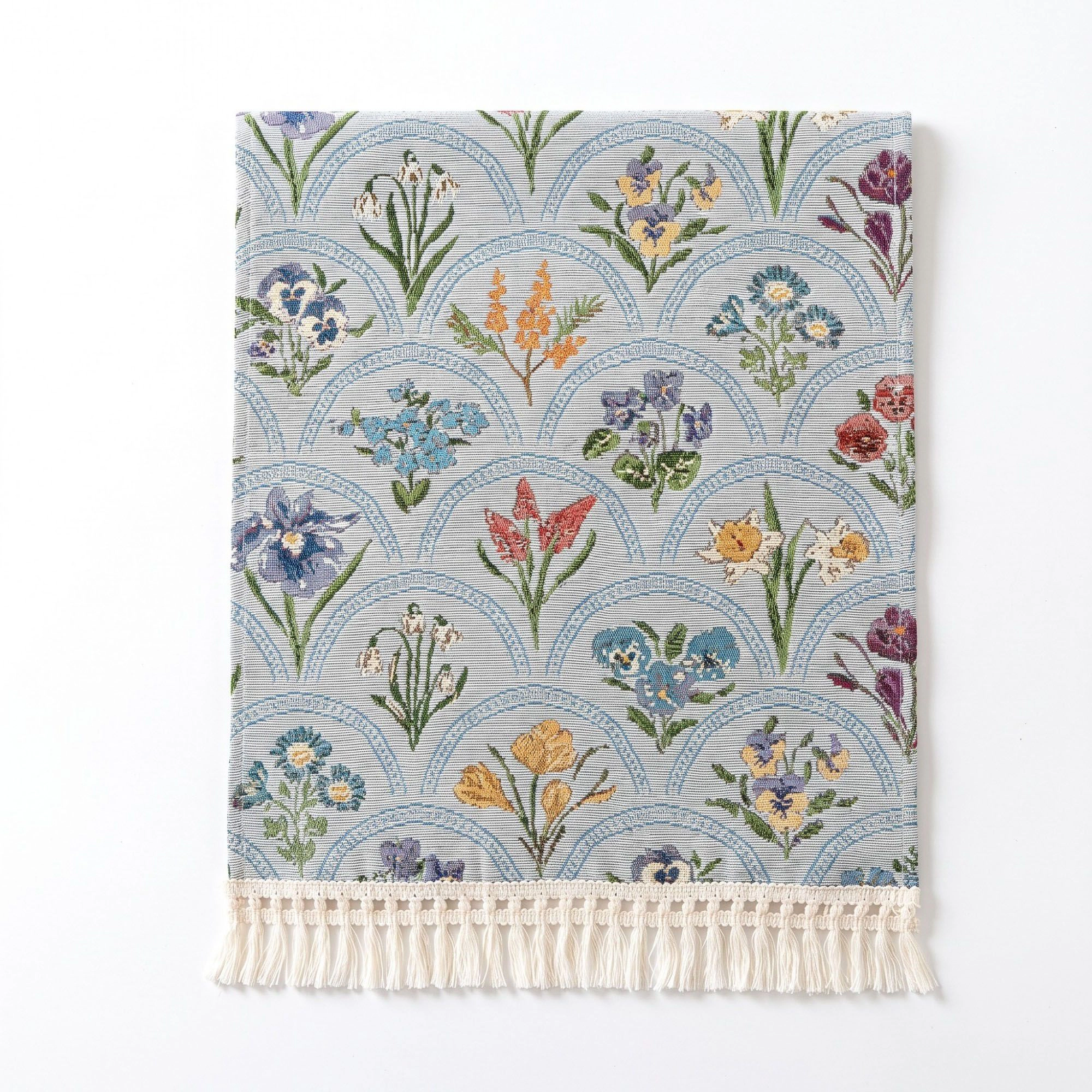 Alilang Unisex Beige Multicolor Floral Woven Table Runner with Tassel Fringe 13.8x47.2in