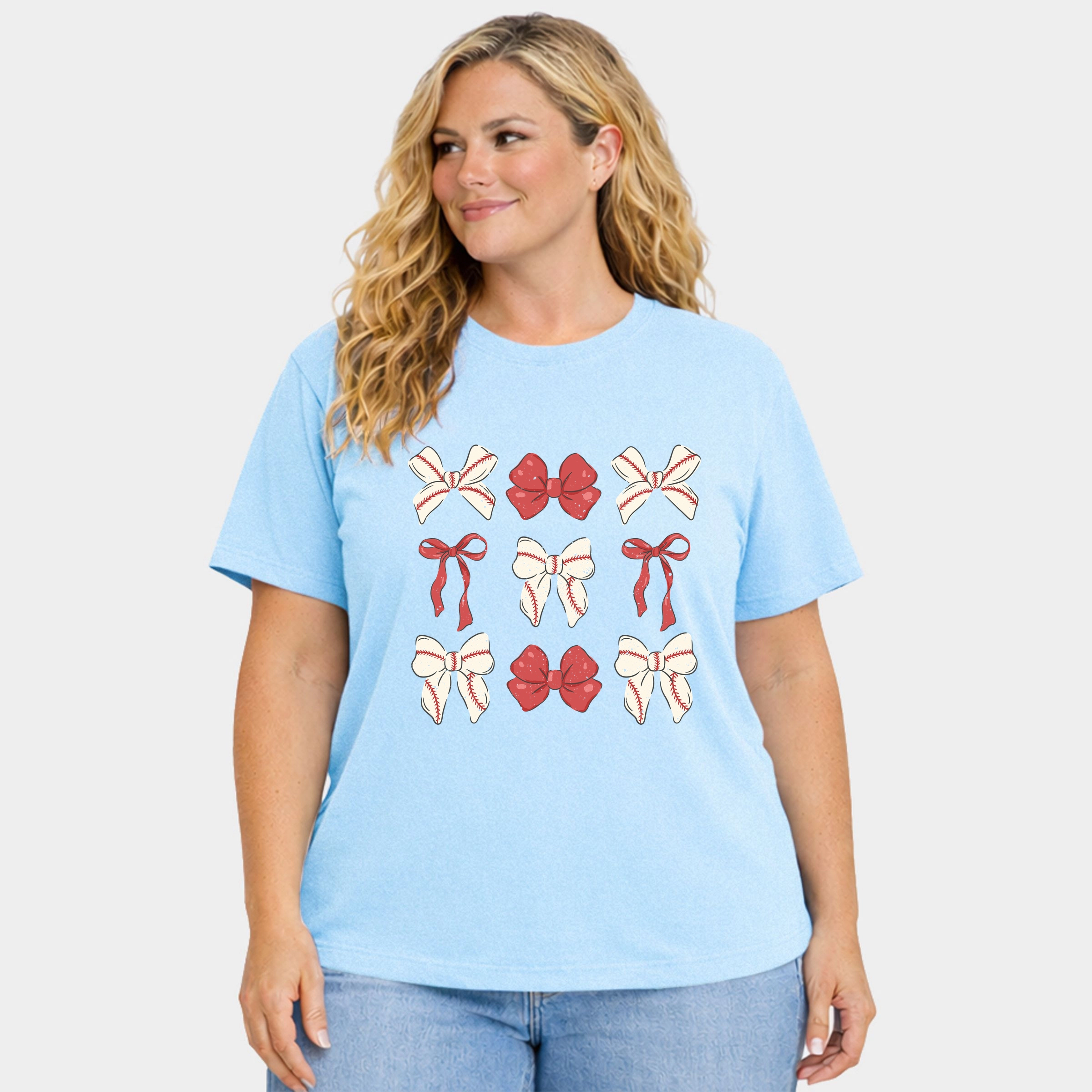 Simply Sage Market - Coquette Baseball Bow Chart - Women's Plus Sized Garment Dyed Graphic T-Shirt