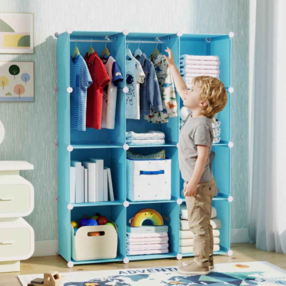Hivvago Modular Baby Wardrobe with 10 Cubes & Hanging Rod and Shelves Stackable