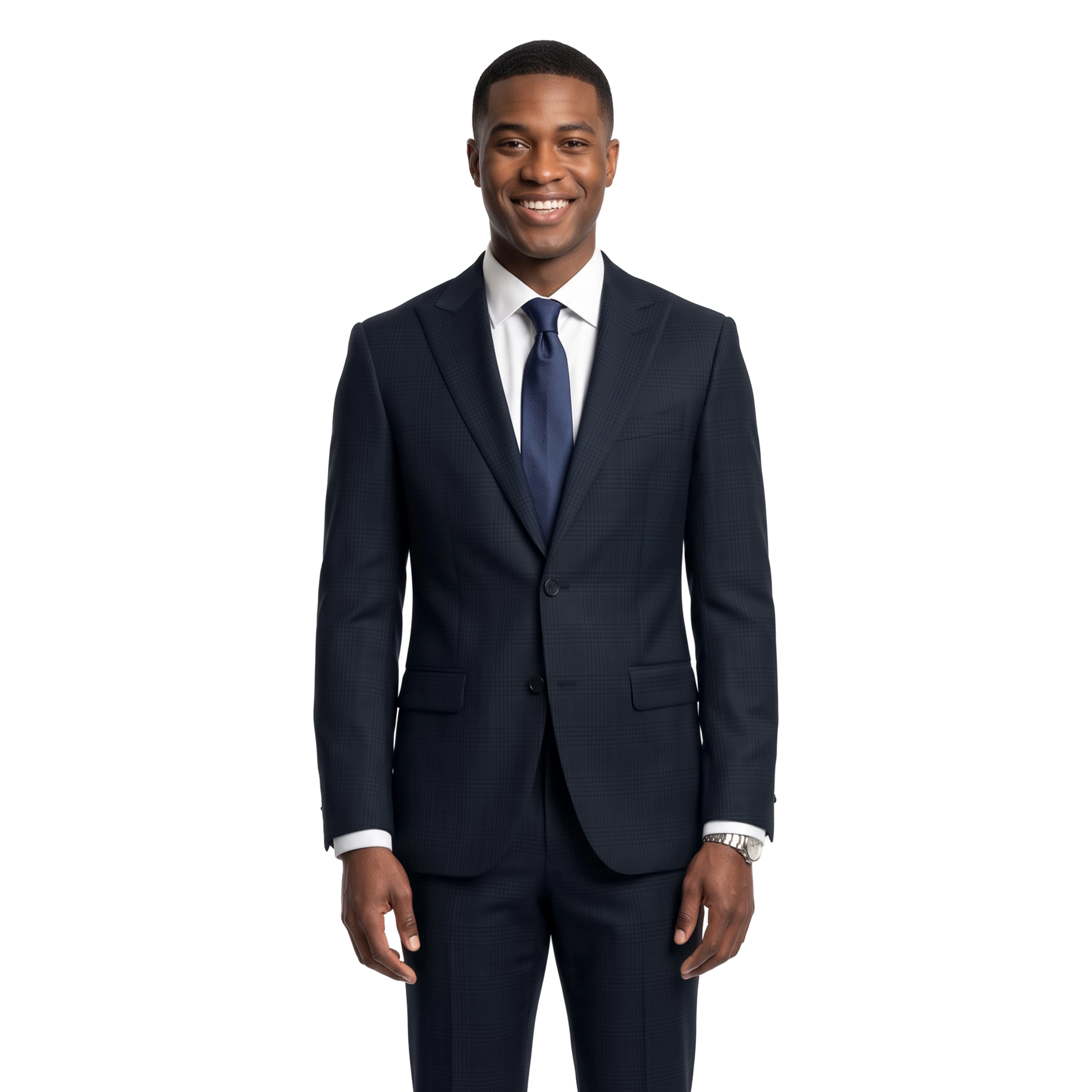 Tazzio Mens Slim Fit Tonal Gingham Glen Check 2 Piece Suit Set
