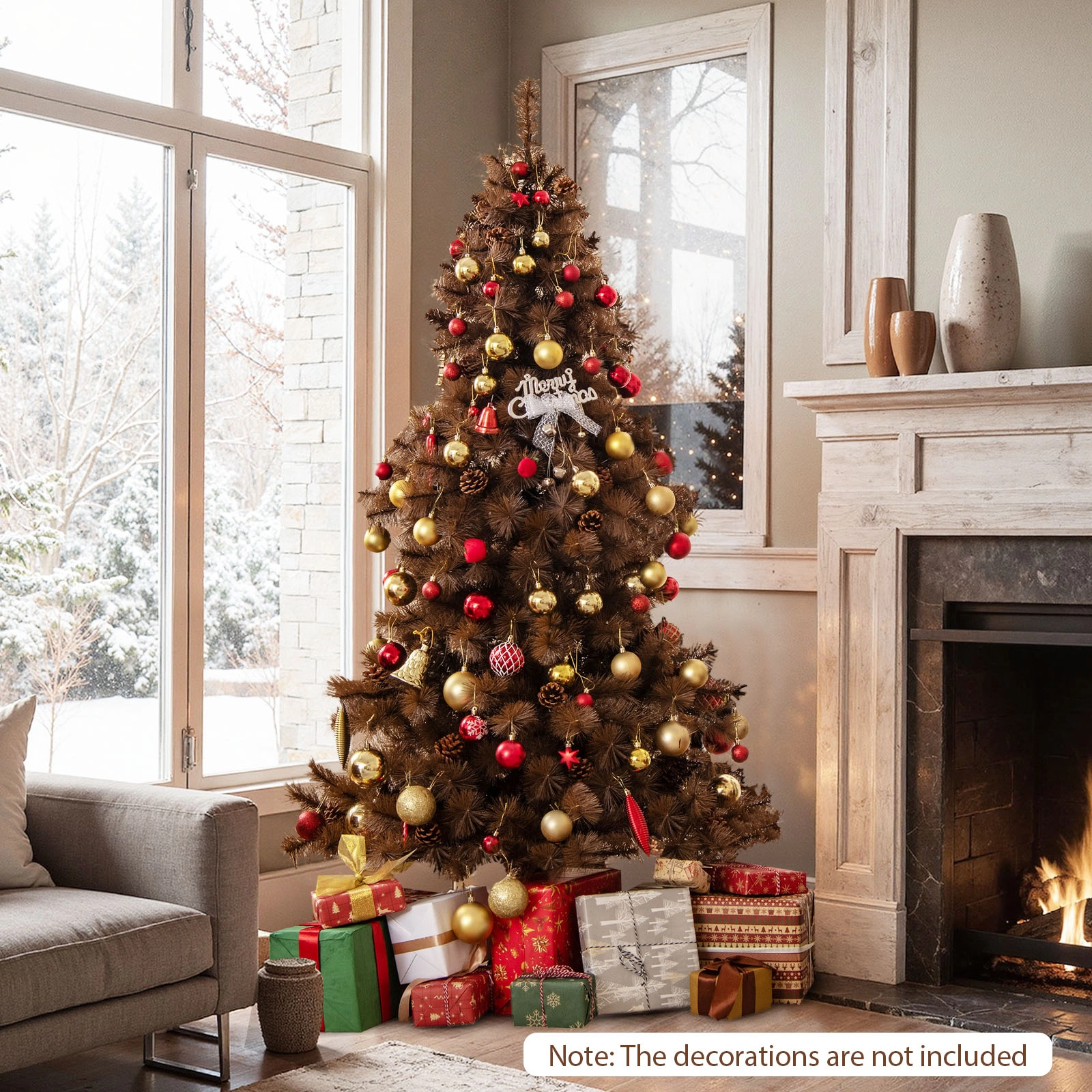 SUGIFT 6-ft Chocolate Brown Pre-Lit Artificial Christmas Tree with 52 Pine Cones and 493 Layered Tips