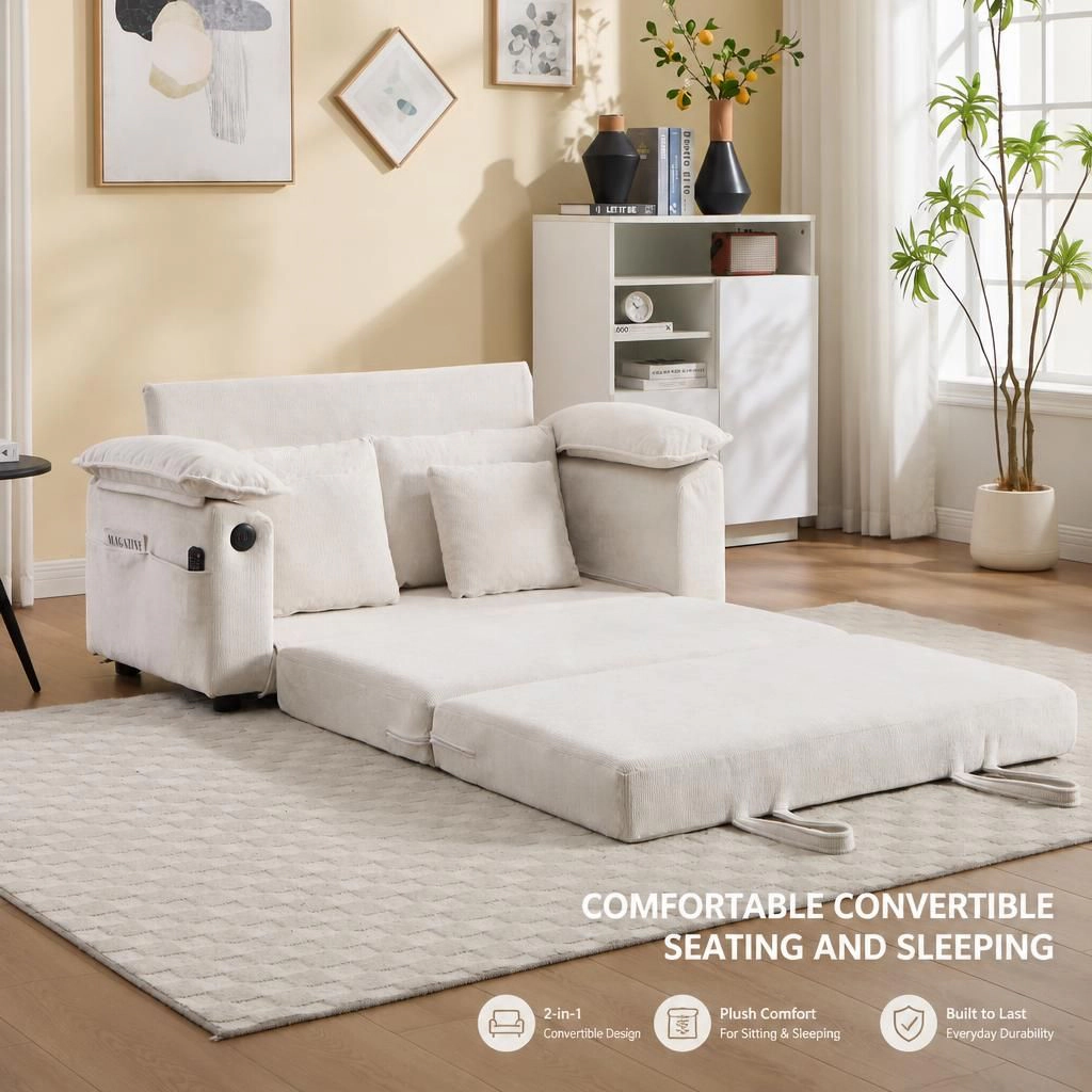GOODSILO Convertible Chenille Upholstered Sofa Bed Functional Seating