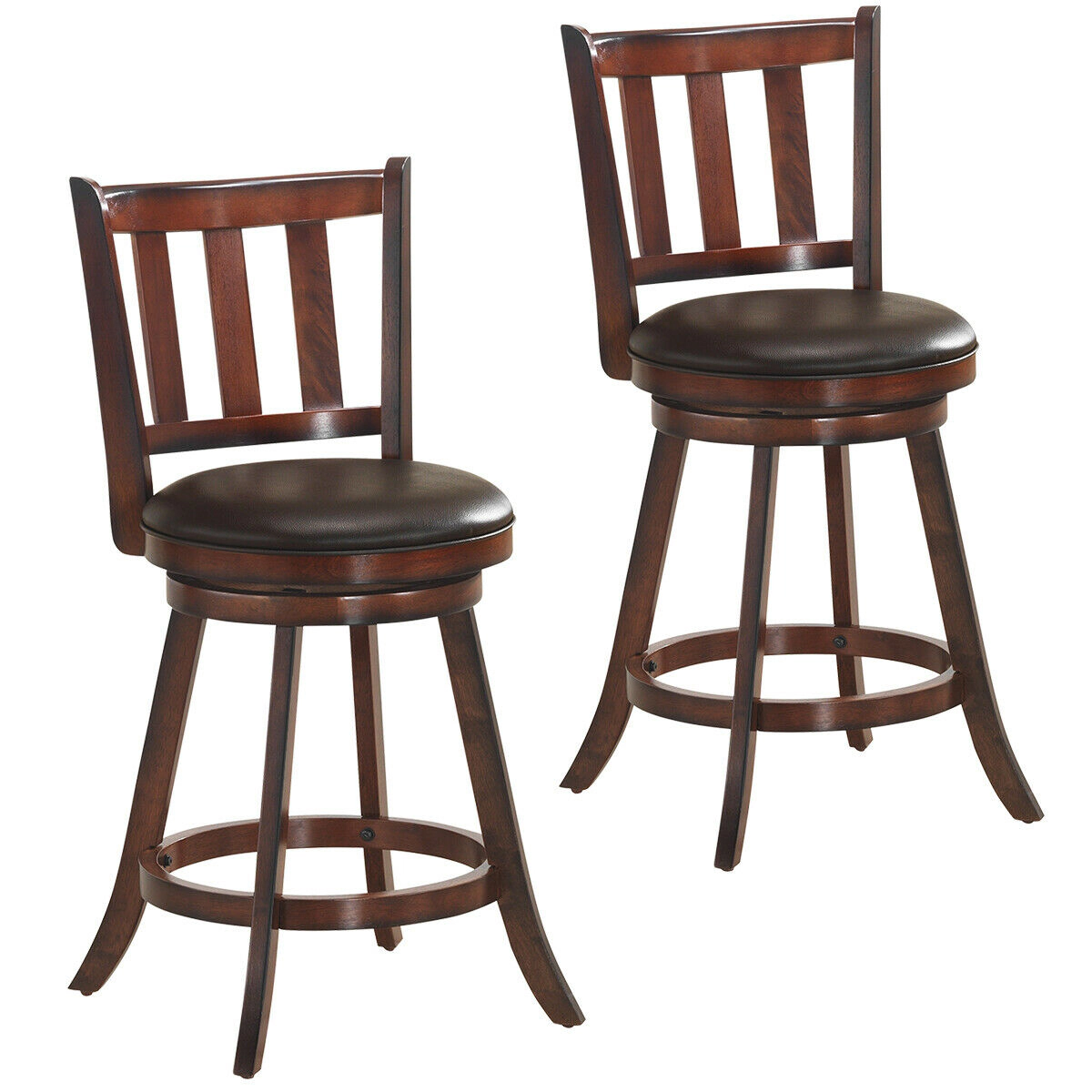 LJG 2 Pieces 360 Degree Swivel Wooden Counter Height Bar Stool Set with Cushioned Seat-25 Inches