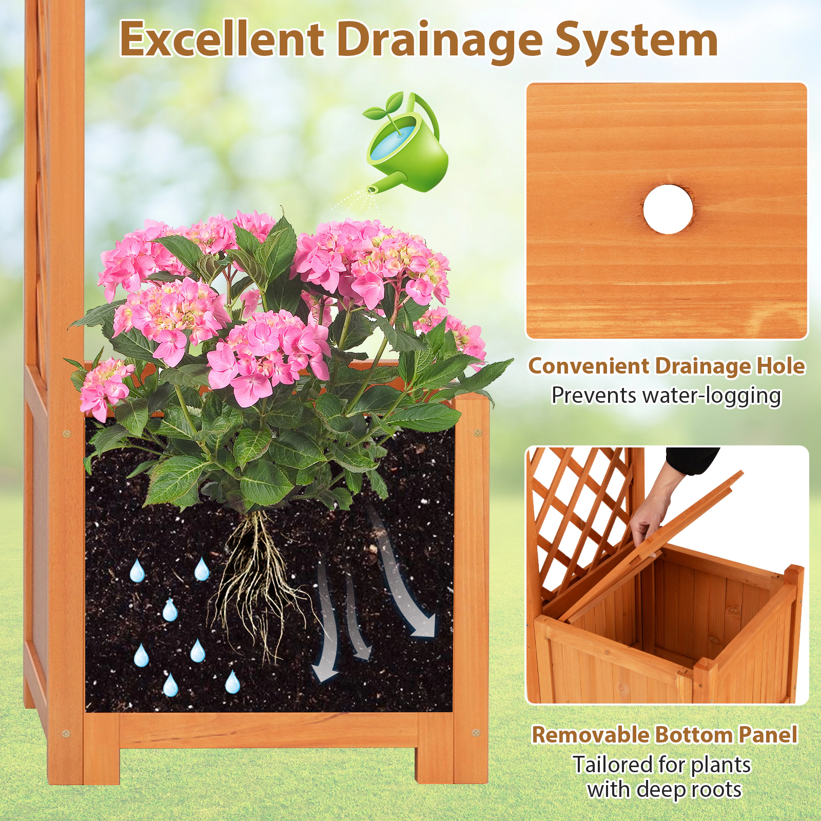SUGIFT Orange Wooden Garden Arbor with 2 Planter Boxes and Side Trellises 73-in W 18-in D 79-in H 40-in Passage W