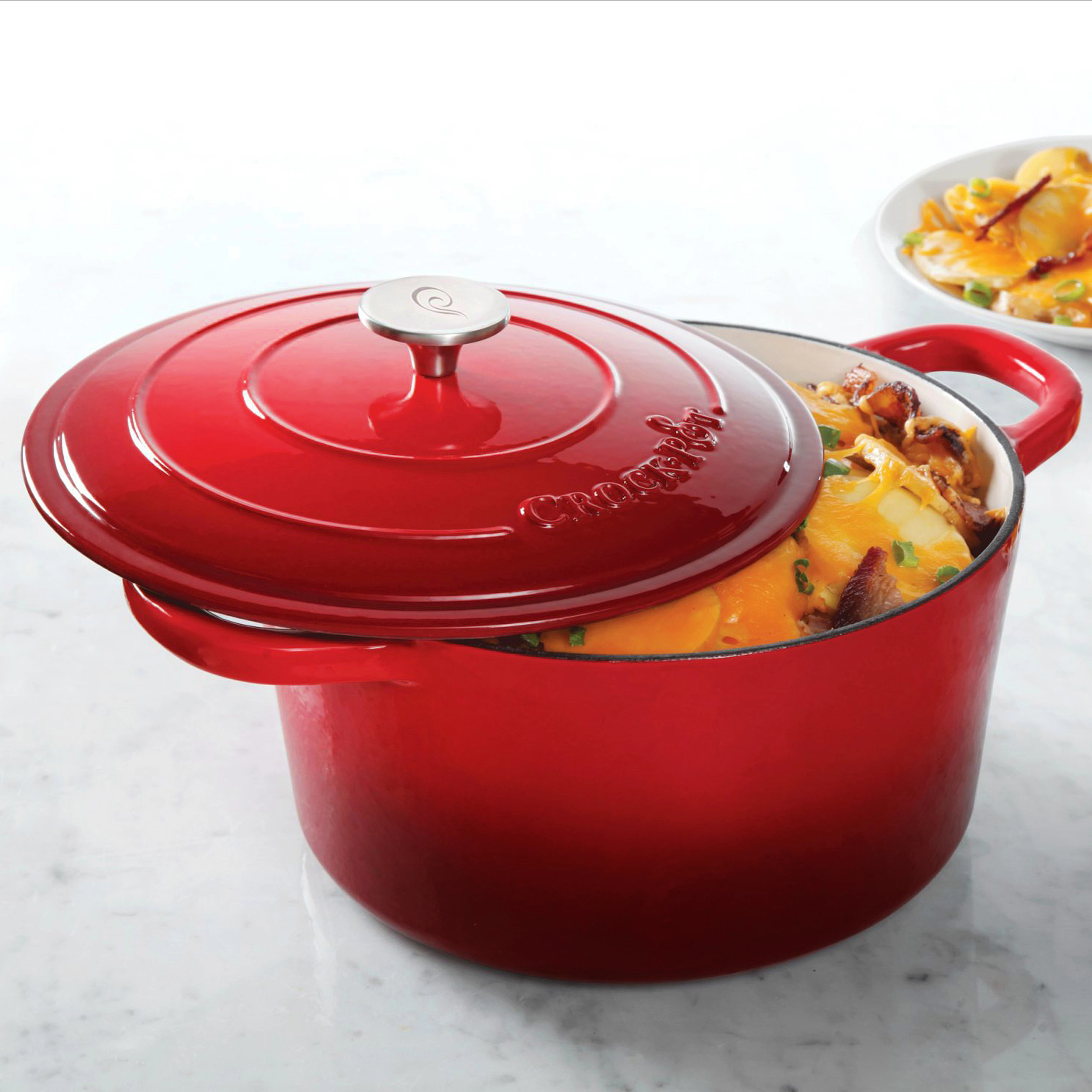 Crock-pot Artisan 3 Quart Enameled Cast Iron Casserole with Lid in Gradient Red