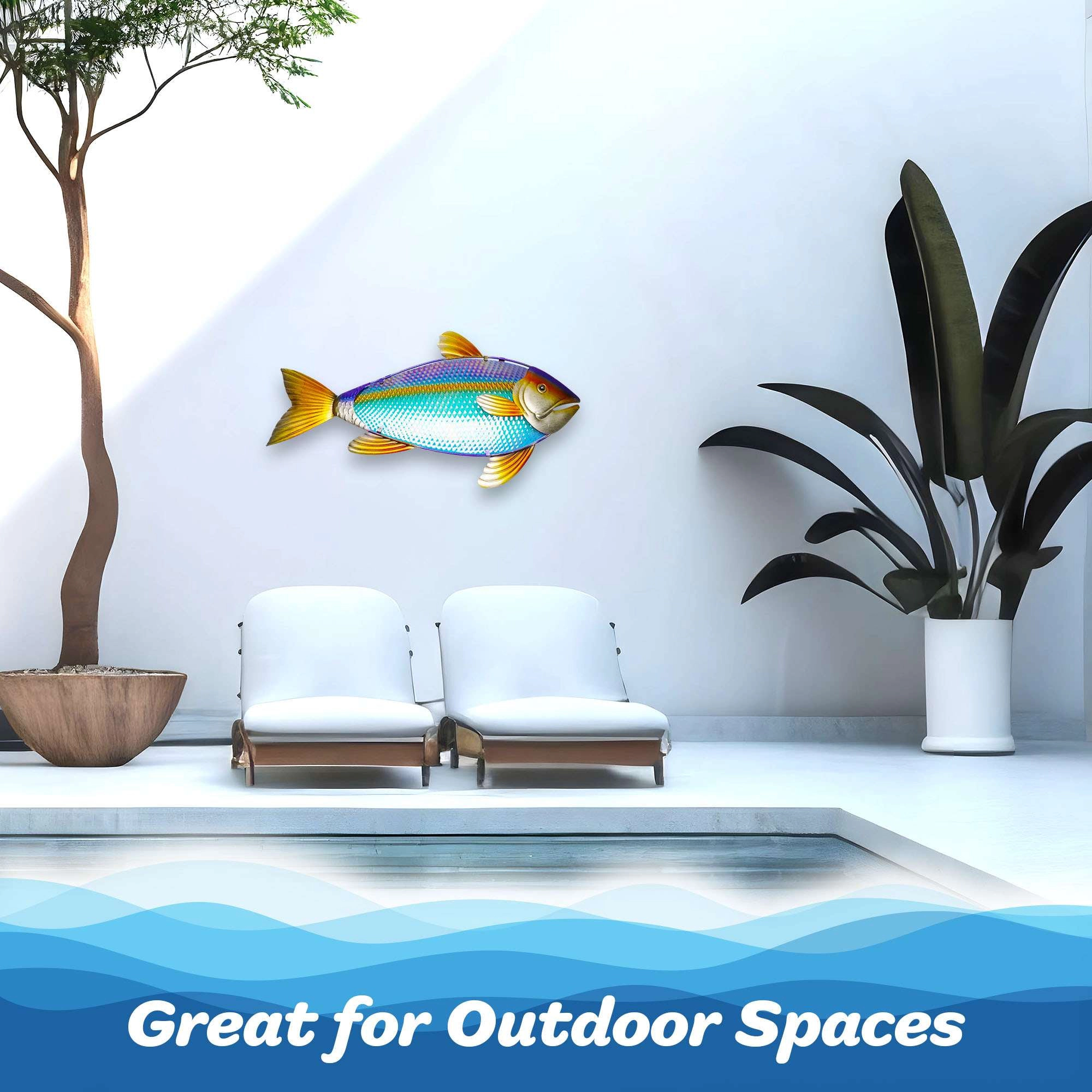 G128 Hand-Painted Yellowtail Fish Metal Wall Art