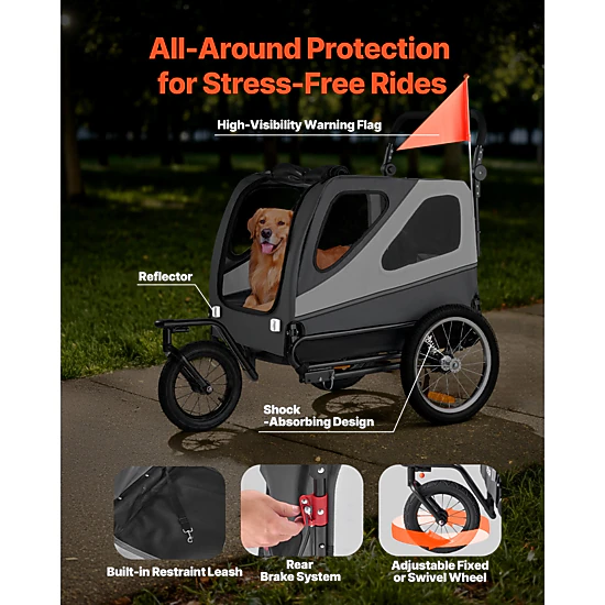 HONGGE Dog Bike Trailer Supports up to 2-in -1 Pet Stroller Cart Bicycle Carrier for Small & Large Dogs Easy Folding
