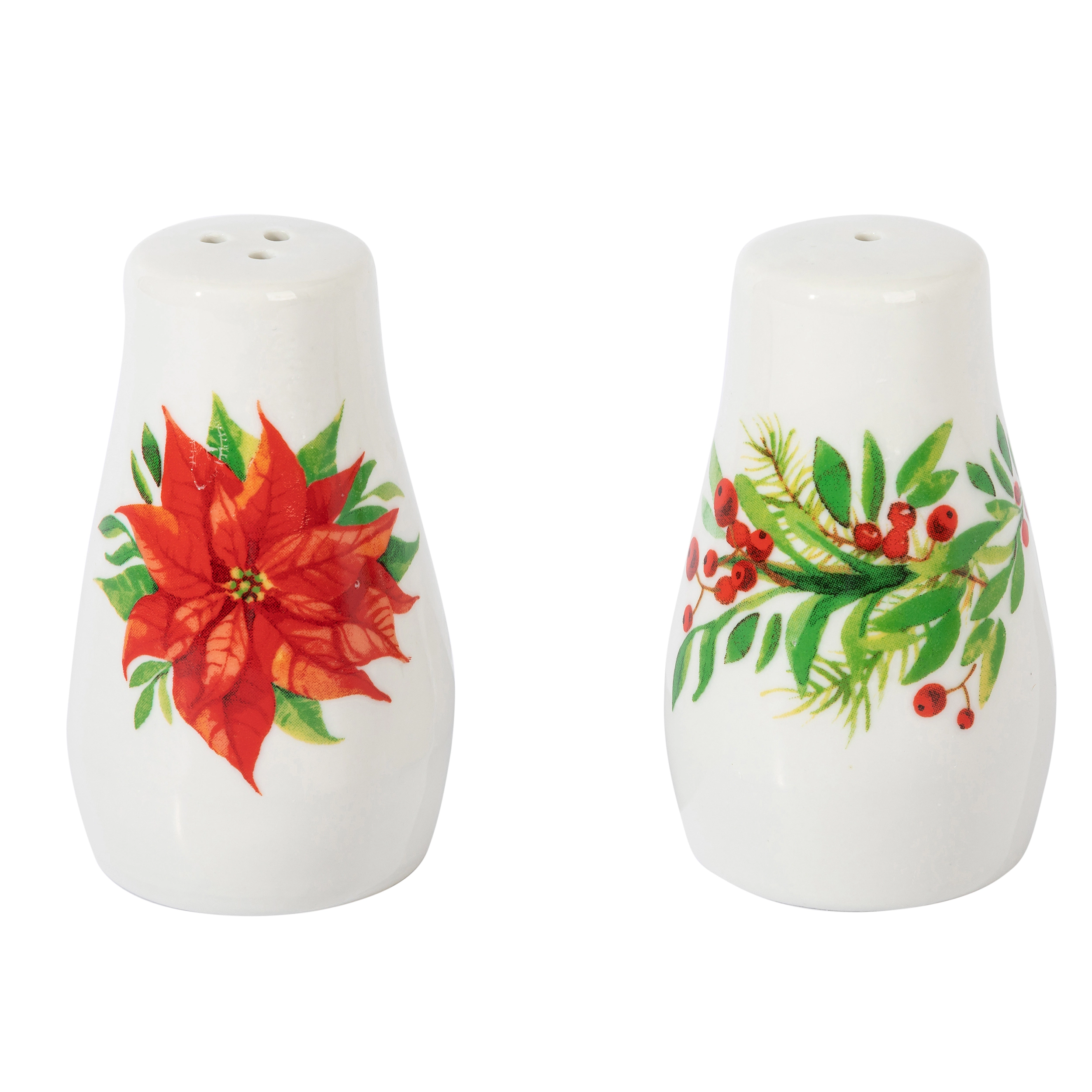 Gibson Home 4 Piece Ceramic Serving Set in White With Poinsettia Decorations