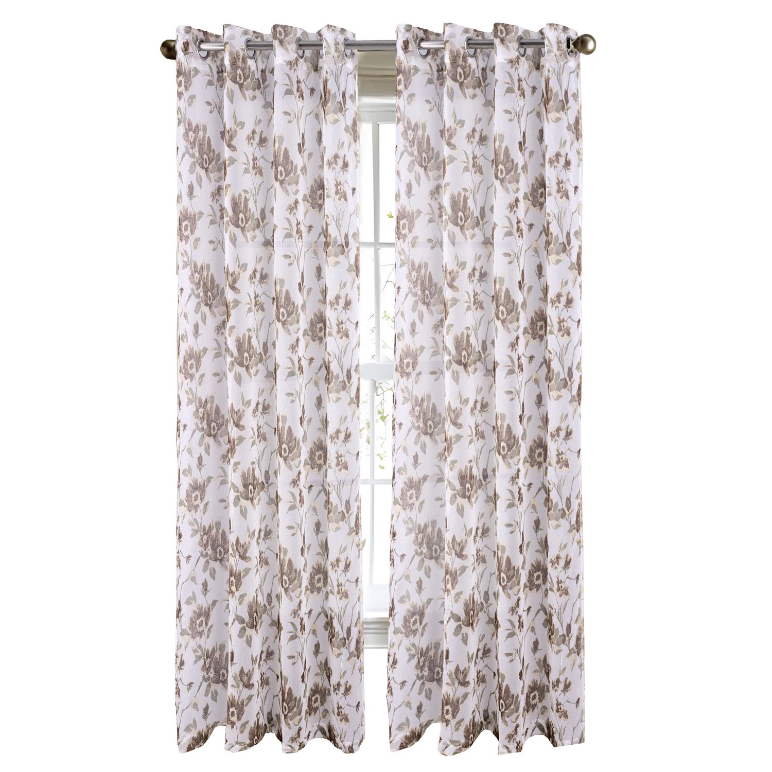 RT Designers Collection Meadow Grommet Metallic Sheer Printed Doily Curtain Panel 54" x 95" Taupe