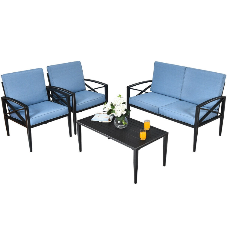 Hivvago 4 Pieces Patio Furniture Set Aluminum Frame Cushioned Sofa