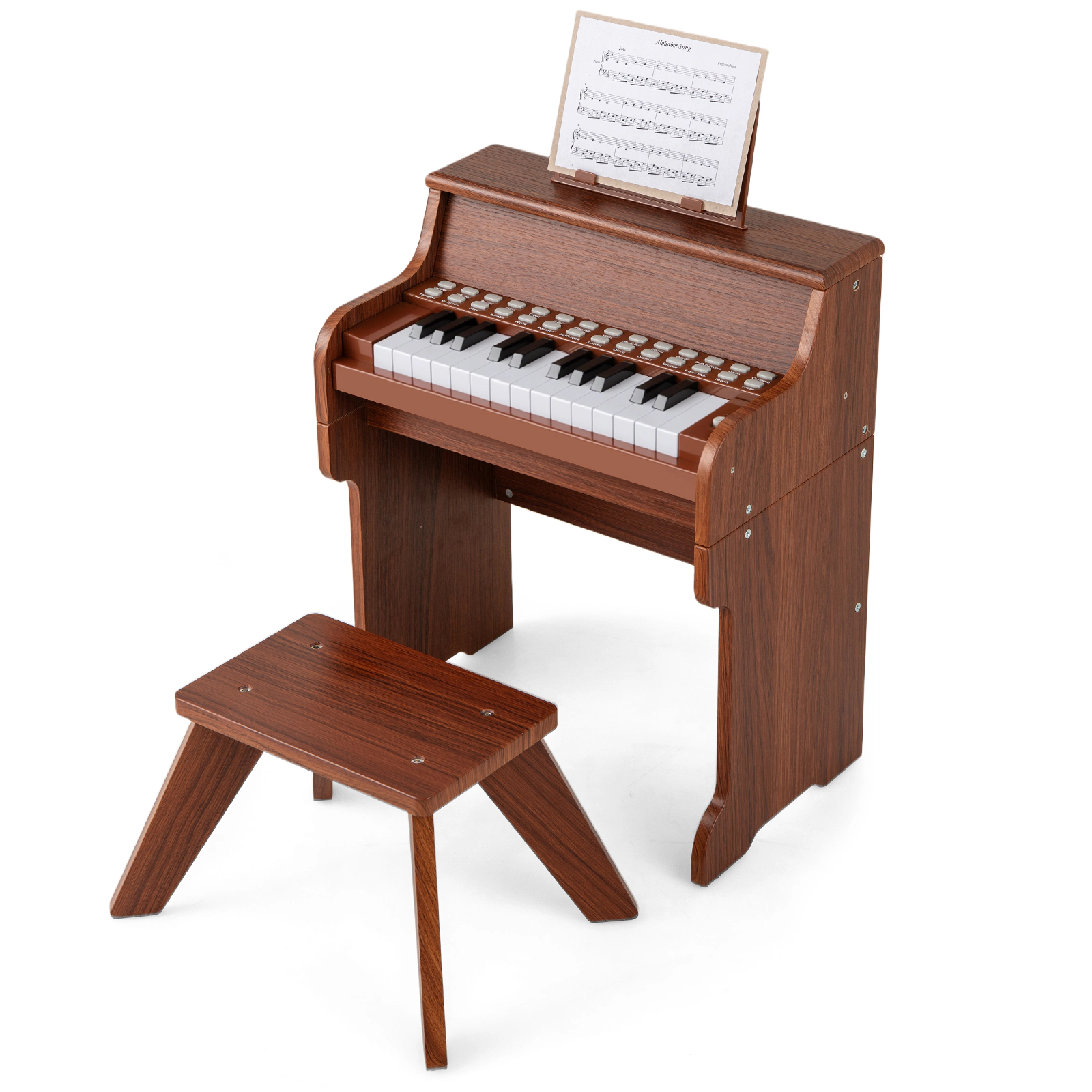 SUGIFT Brown 25-Key Kids Piano Keyboard with Stool Removable Legs and Adjustable Speed and Volume