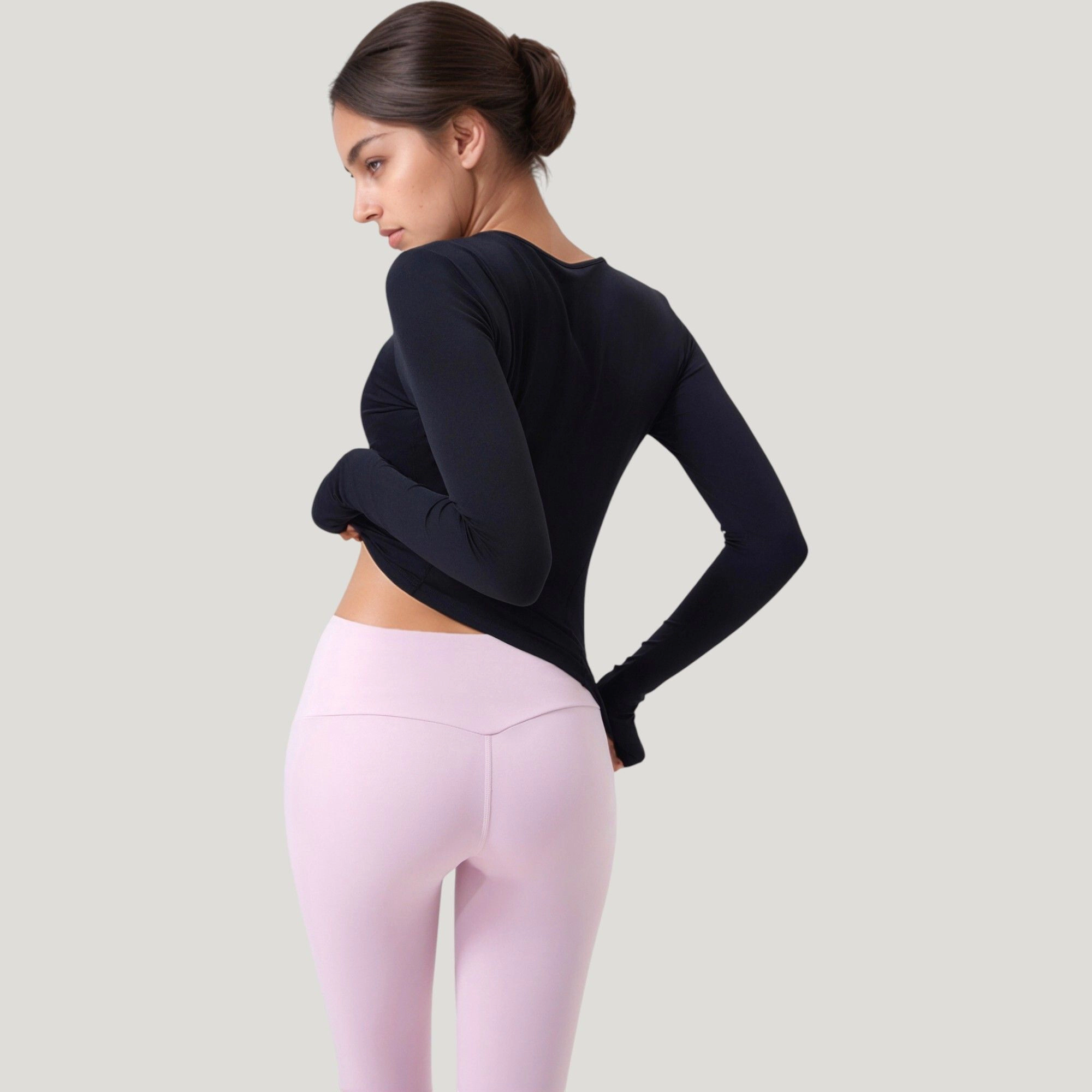 Anna-Kaci Women's Long Sleeve Fitted Activewear Top with Crew Neck and Thumbhole Cuffs