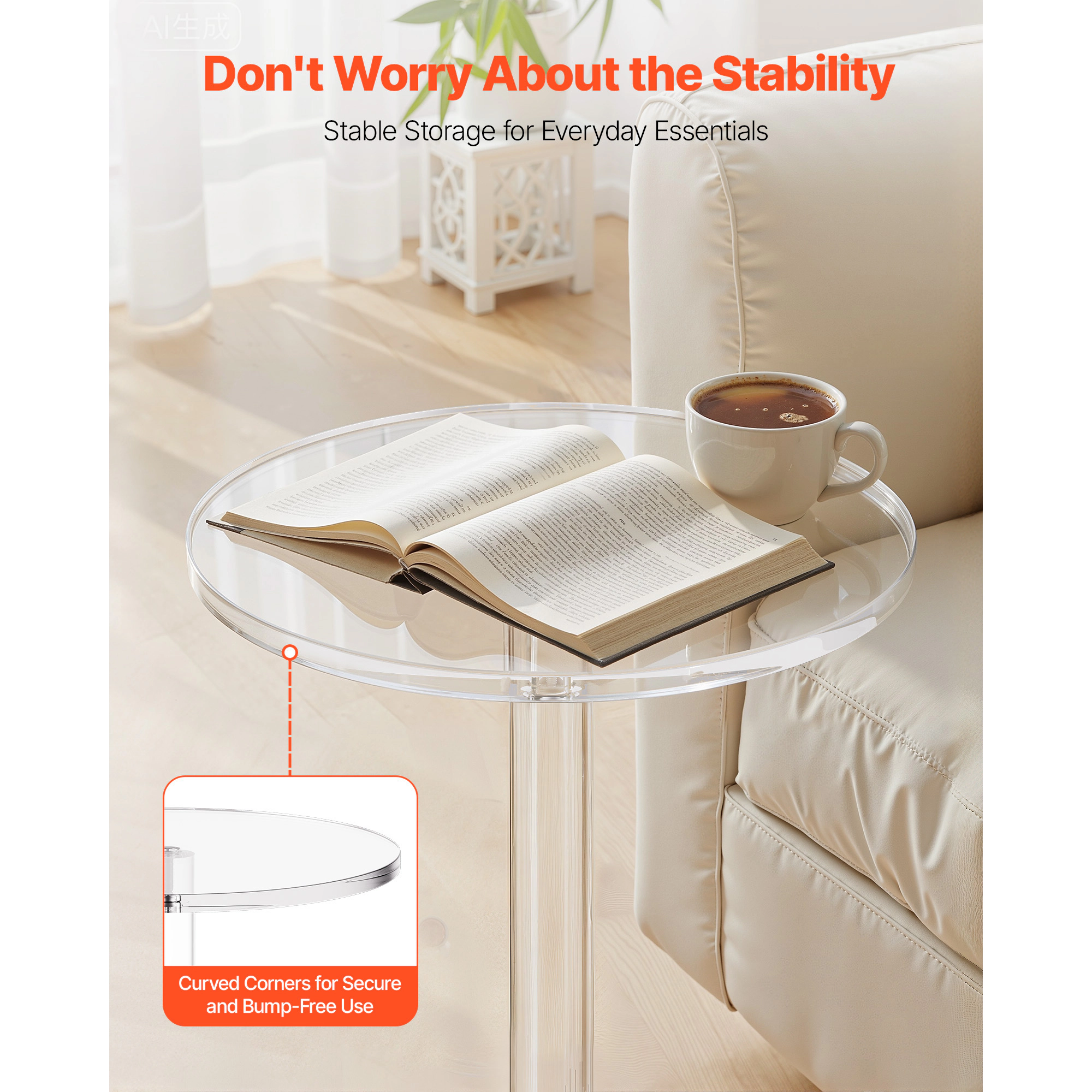 HONGGE Clear Acrylic Side End Table for Modern Desk