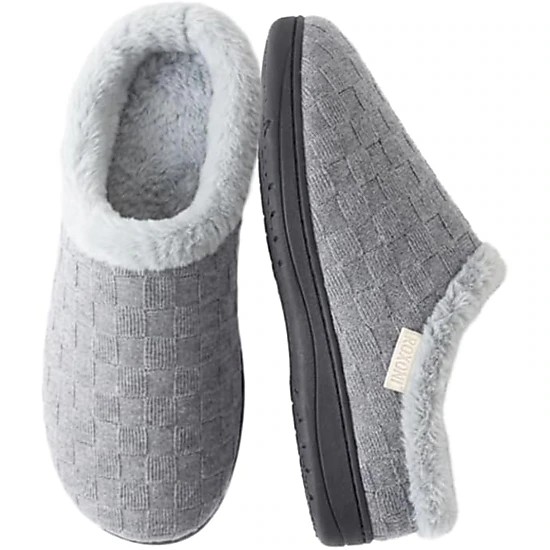 Women’s Woven Knit Fleece Clog Slippers, Cozy Plush Faux Fur Lined Memory Foam House Shoes
