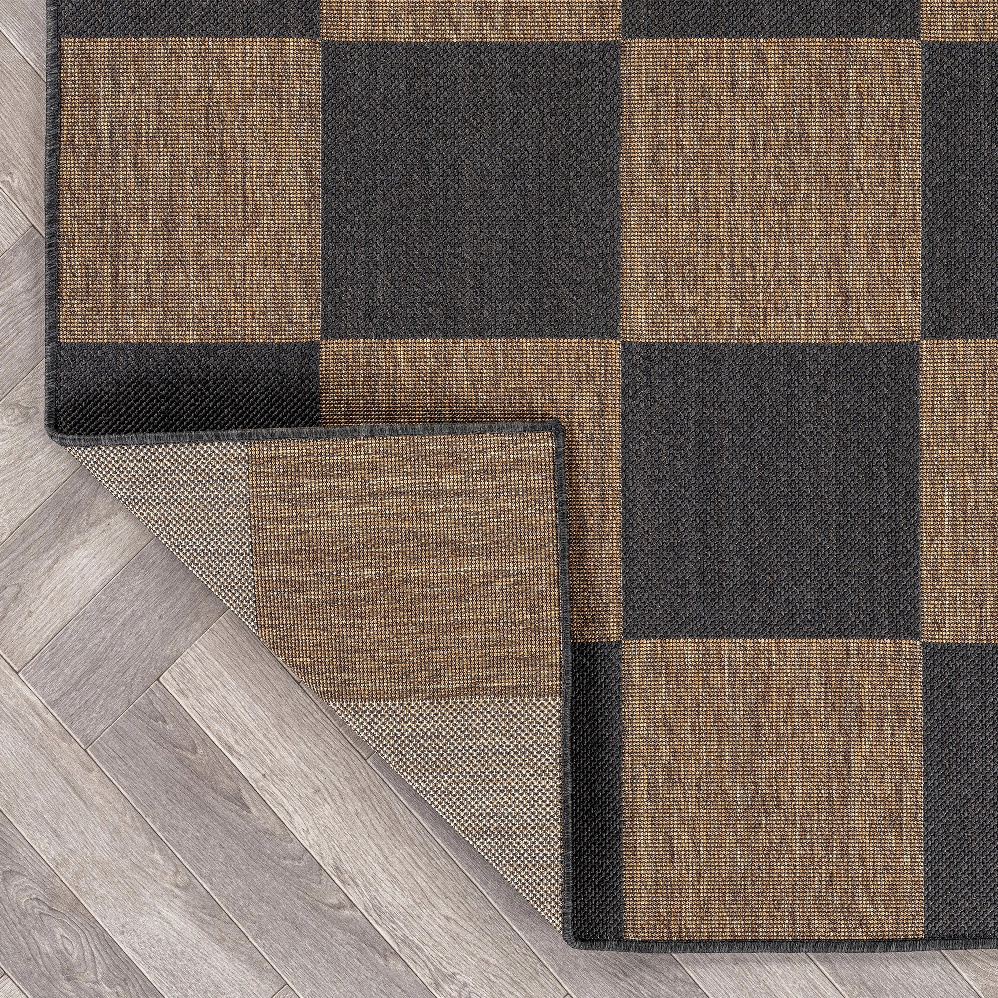 World Rug Gallery Checkered Indoor/Outdoor Flat Woven Area - Natural Jute-Style, Easy-Care Patio
