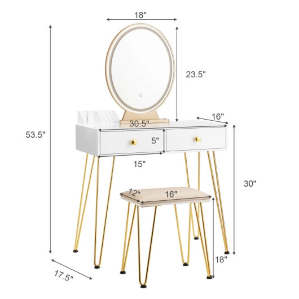 Hivvago Industrial Makeup Dressing Table With 3 Lighting Modes-White