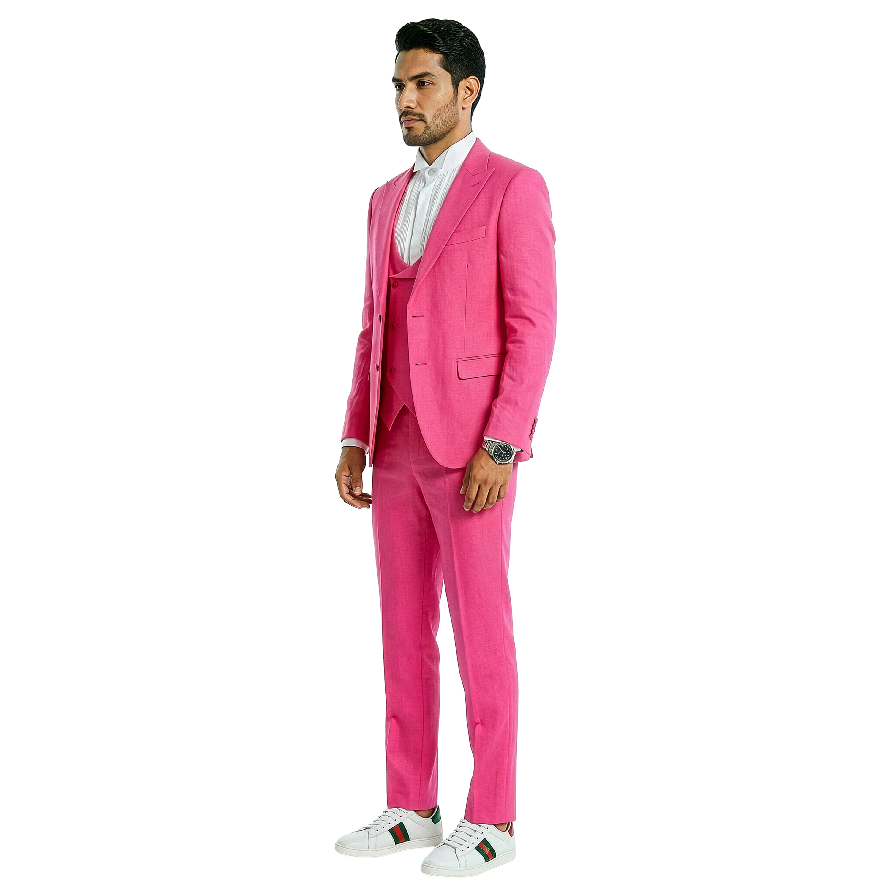 Tazzio Mens Skinny Fit 3 Piece Solid Suit Set With Double Breasted Vest