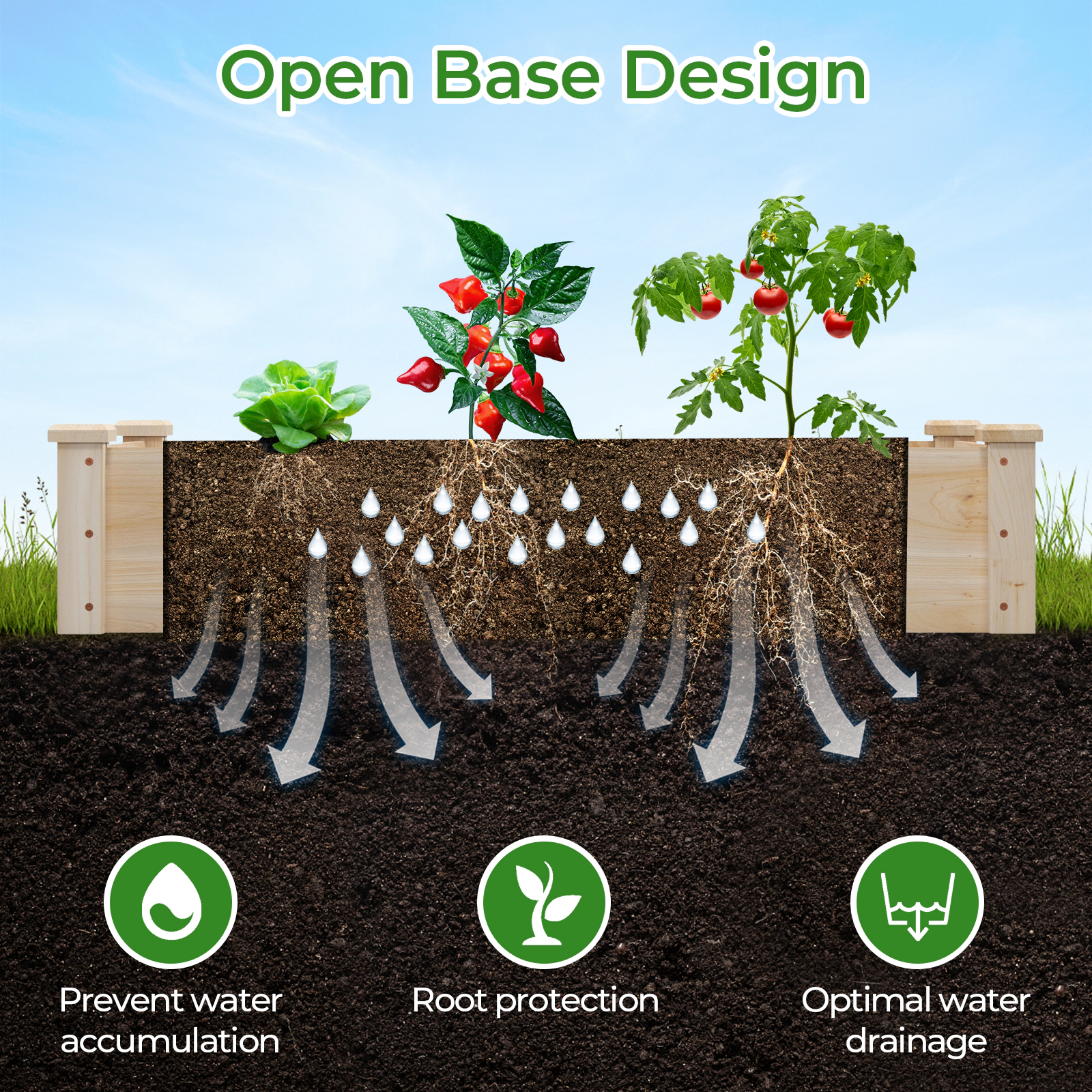 SlickBlue Open Bottom Wooden Planter Box for Vegetables and Flowers