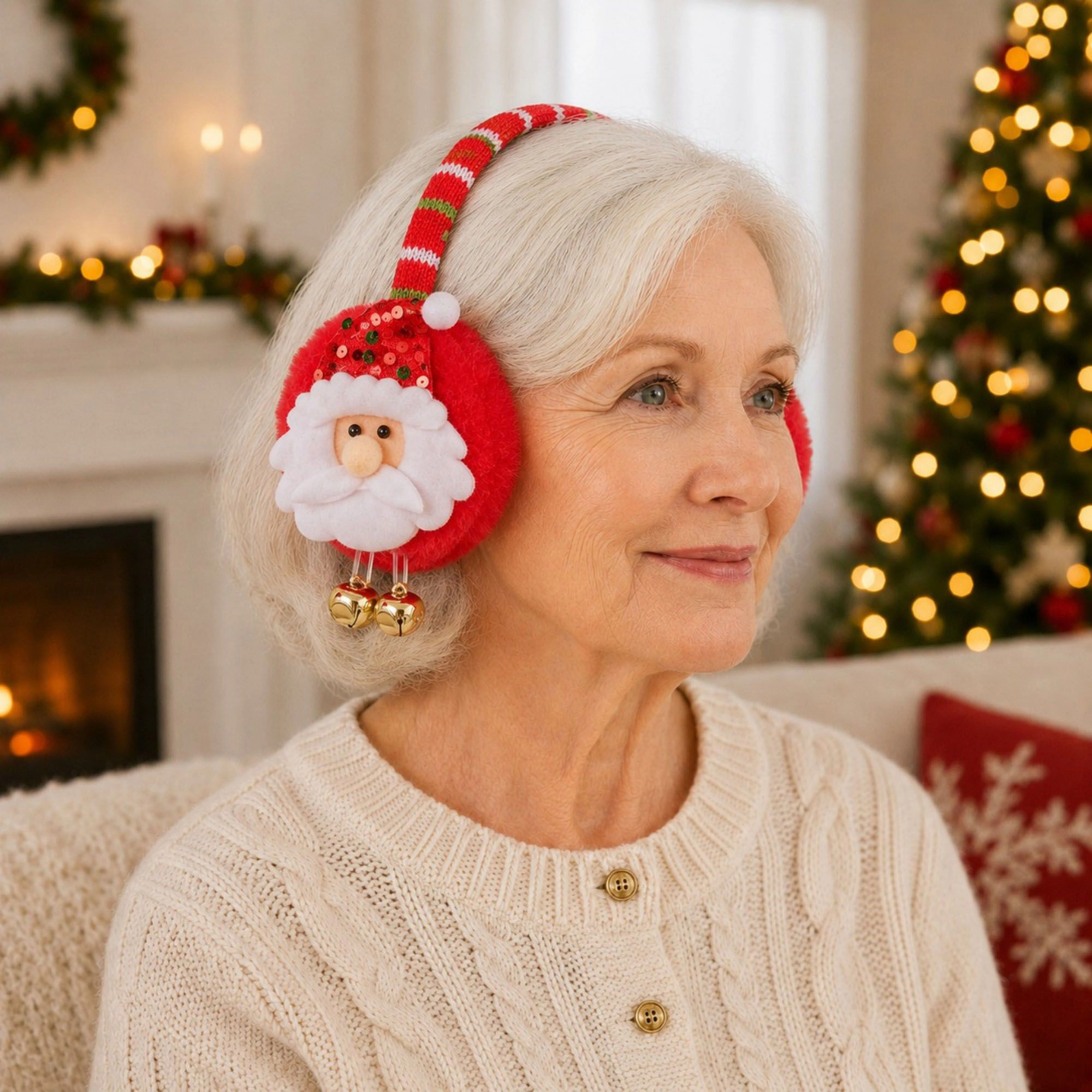 Anna-Kaci Women's Christmas Santa Plush Jingle Bell Winter Earmuffs