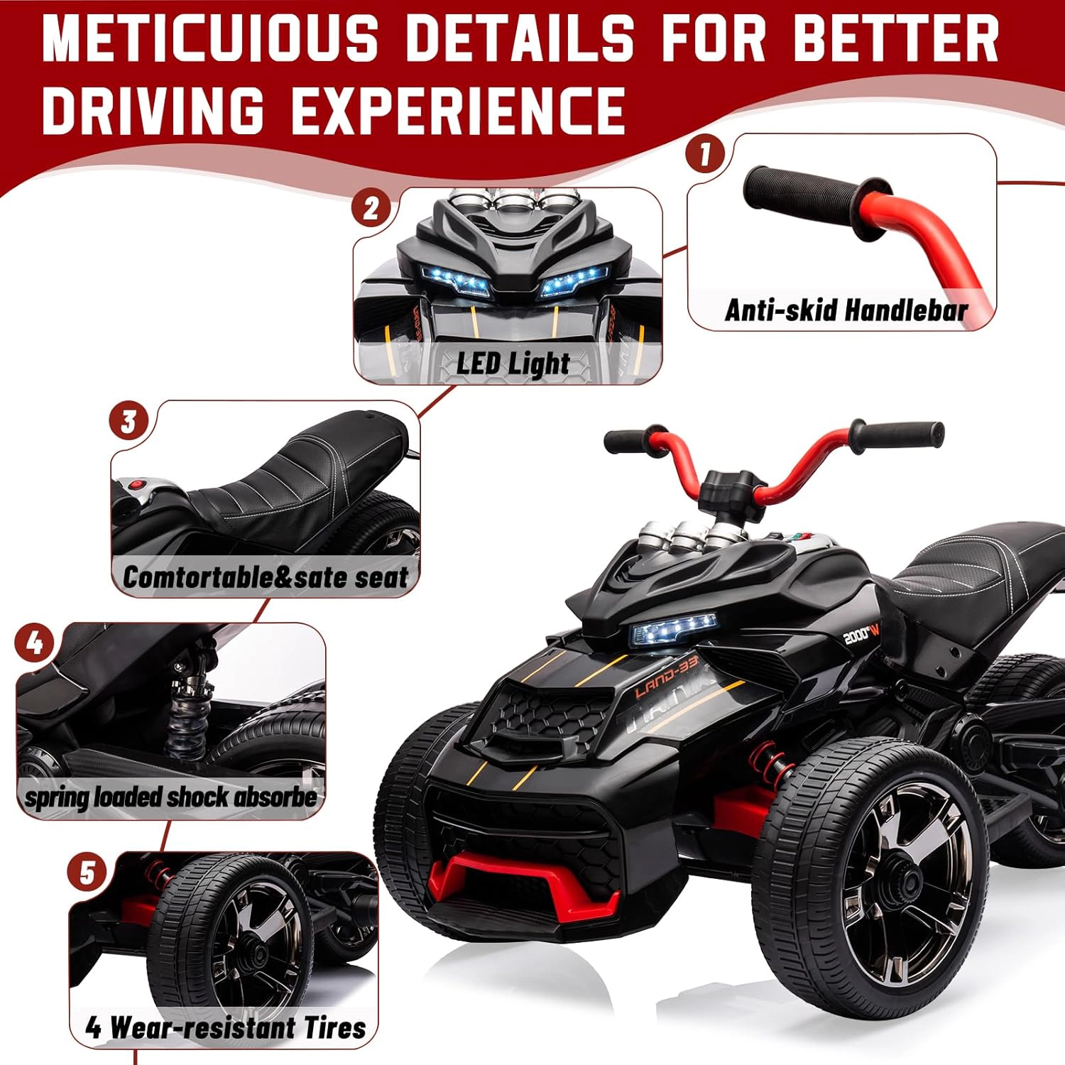 12V Kids Ride On Truck Car, 3-Wheel Electric Vehicle w/2×55W Motors, Remote, 7MPH, Music, LED Lights, EVA Tires