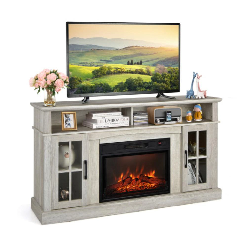 Hivvago Fireplace Tv Stand For Tvs Up To 65 Inch With Side Cabinets And Remote Control-Gray