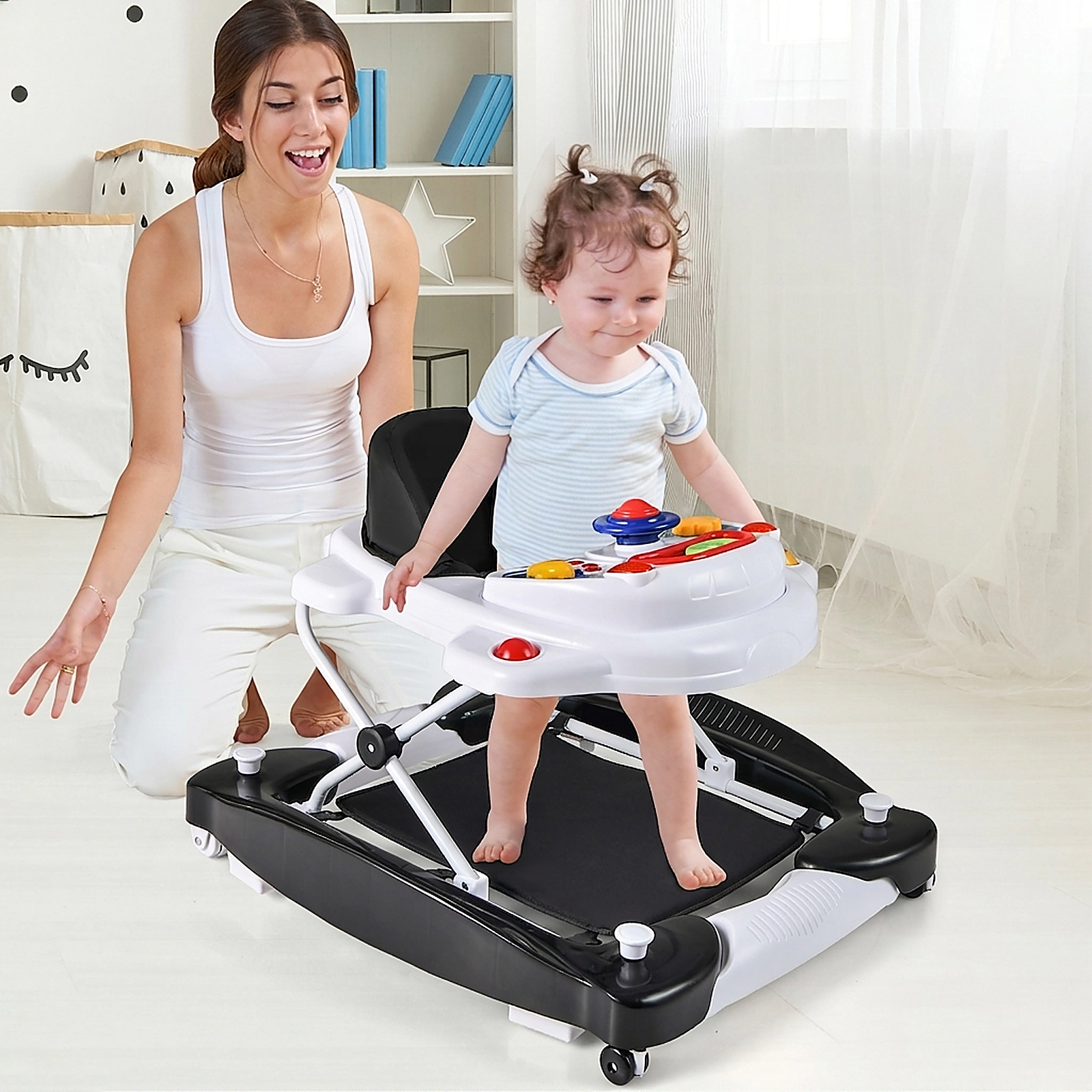 SUGIFT 6 1 Foldable Baby Walker with Detachable Music Tray and Rocker Mode