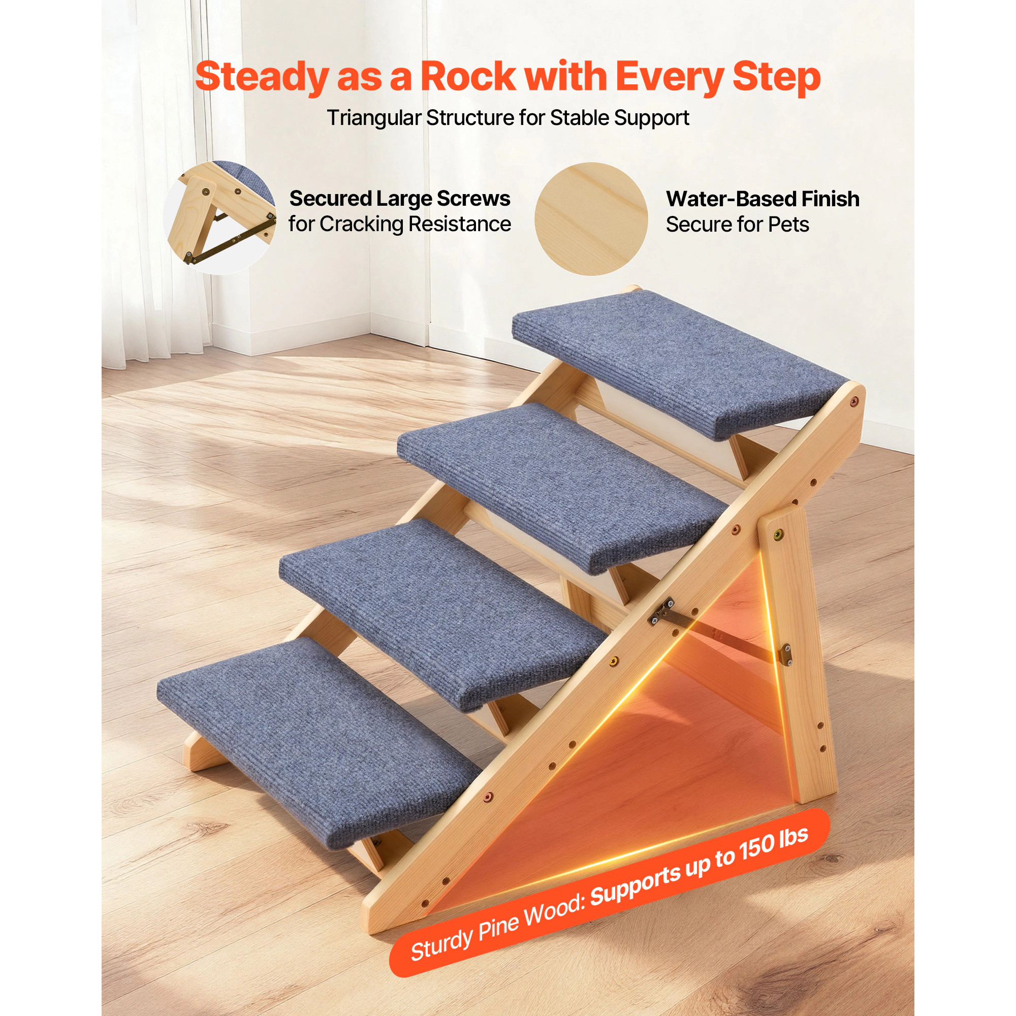 HONGGE Wood Pet Stairs Dog Stairs for Beds Sofa & Cars Capacity Floded Flat Design Stable & Sturdy Cat & Dog Step