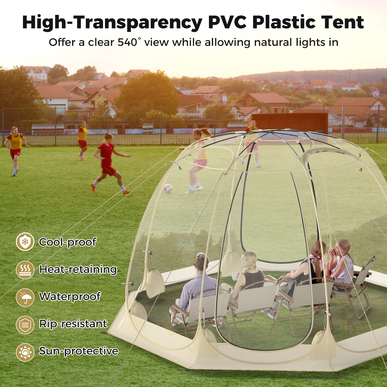 SUGIFT Beige 9.5-ft Transparent PVC Pop-Up Bubble Tent Igloo Screen House with Clear Skylight and Carry Bag
