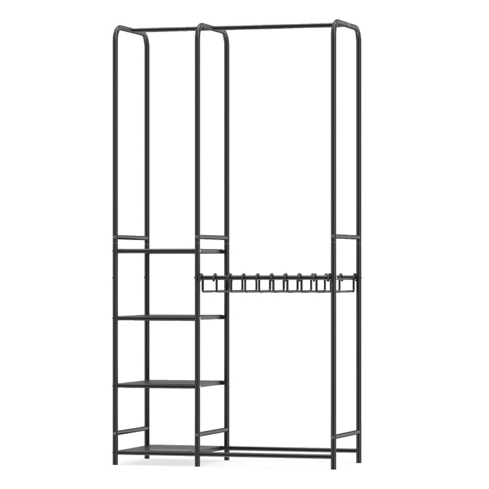 SUGIFT 2 Hanging Rods 4 Shelves 10 Pants Hangers Metal Portable Closet 33-in x 15-in x 63-in 120-lb Capacity Black