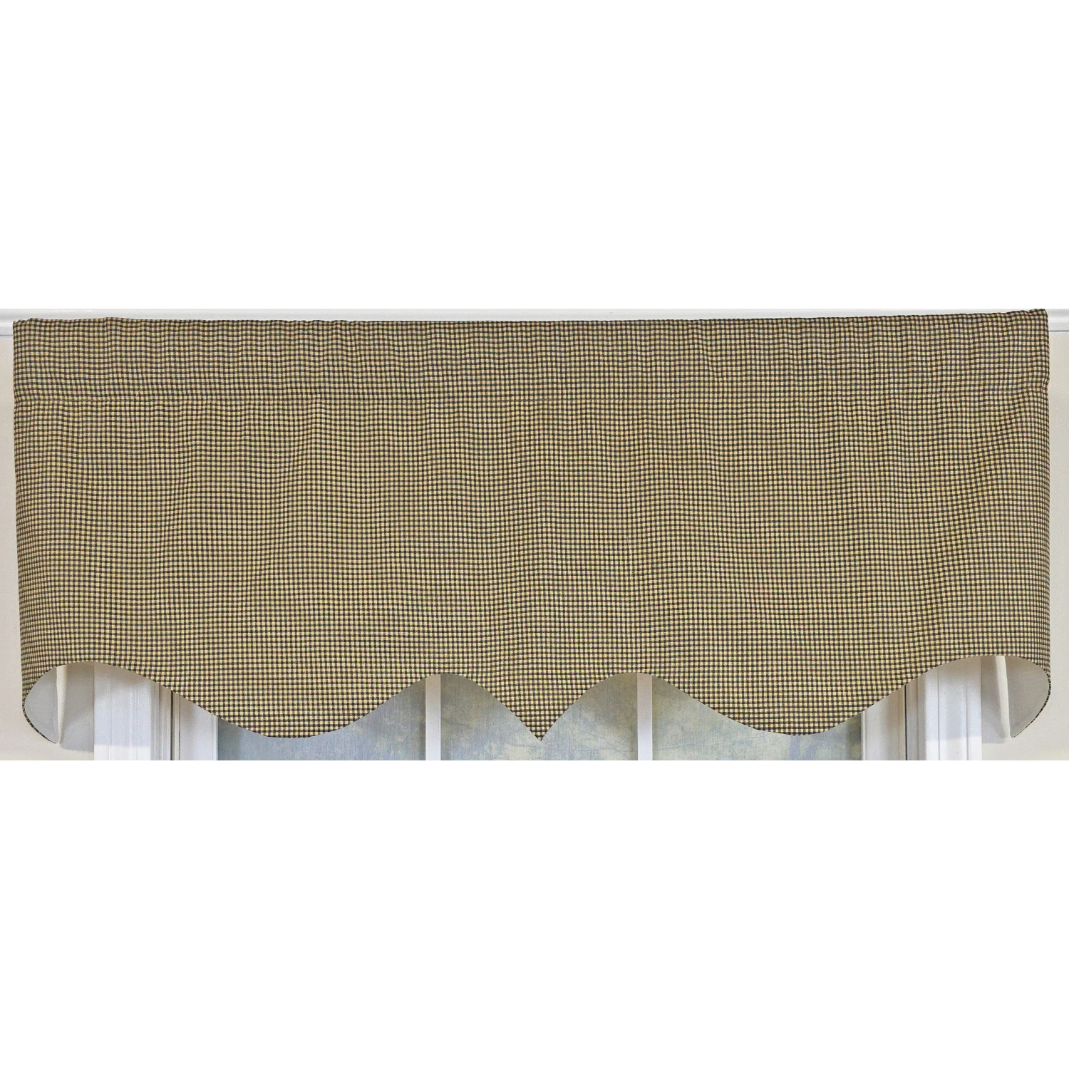 RLF Home 100% Cotton Pin Check Regal  Fully lined Windows Rod Pocket Valance 50" x 17"  Black