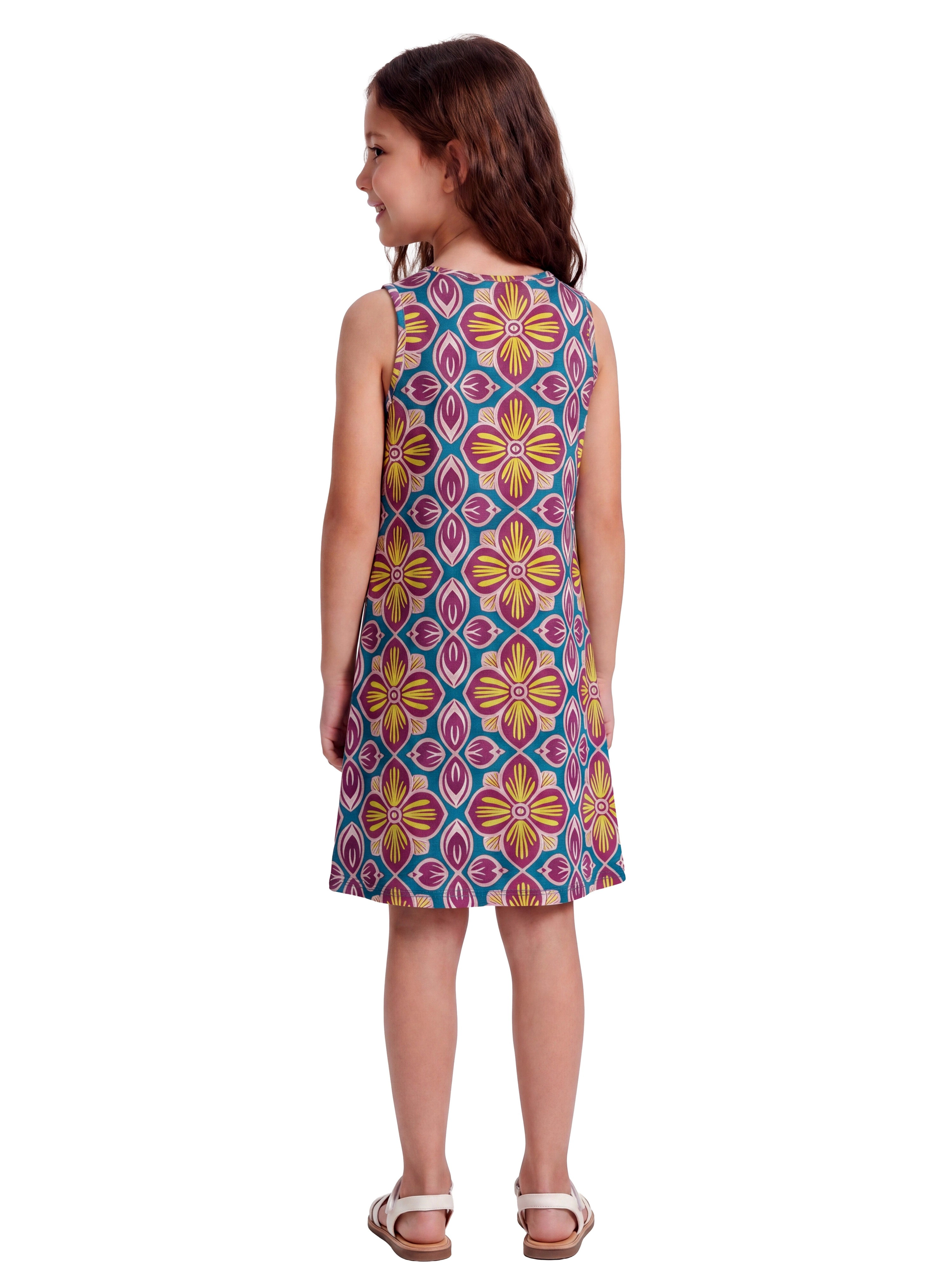 24sevenKid Essential Girls Sleeveless Knee Length A Line Floral Print Pocket Dress