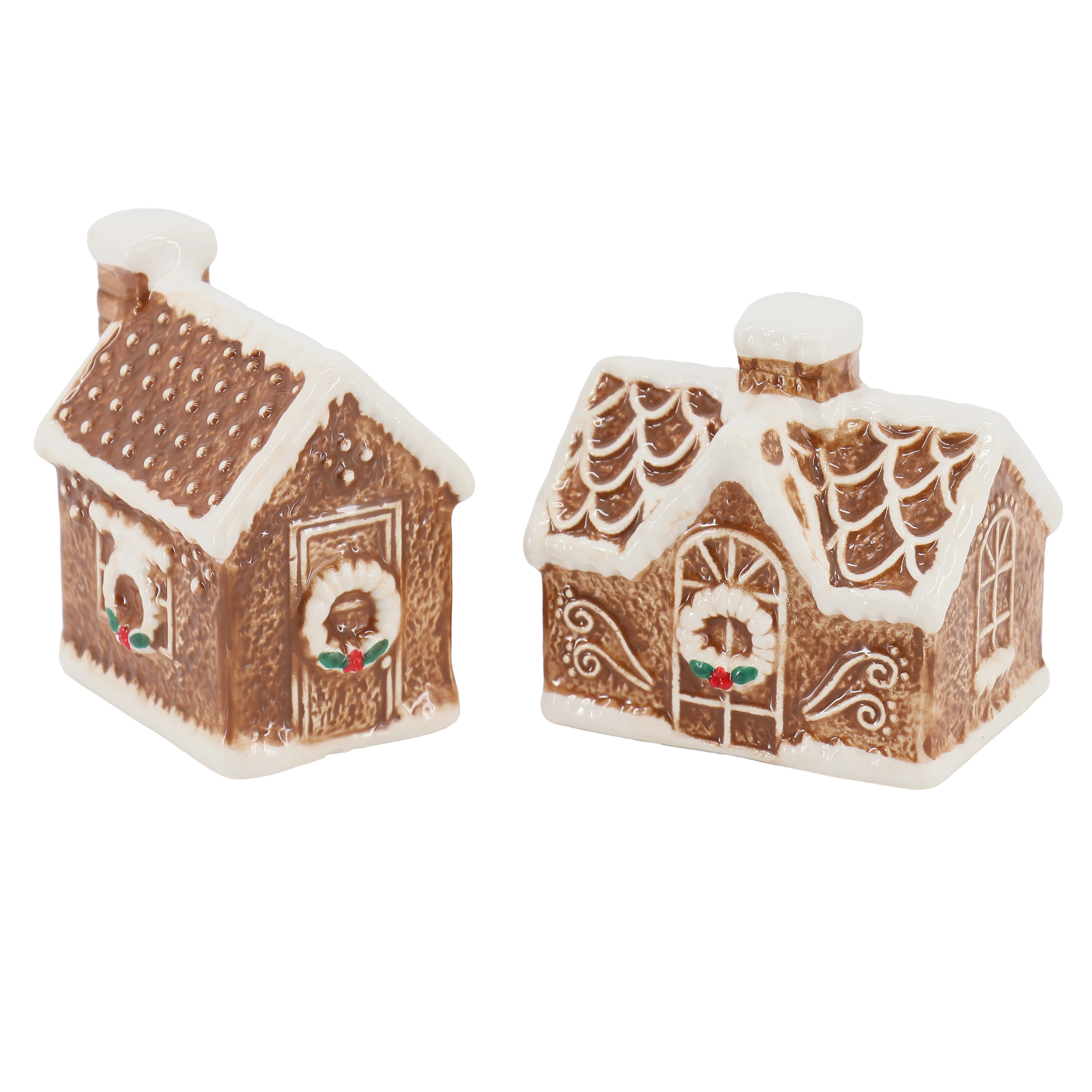 Martha Stewart Ceramic Gingerbread House Salt and Pepper Shaker Set in Brown