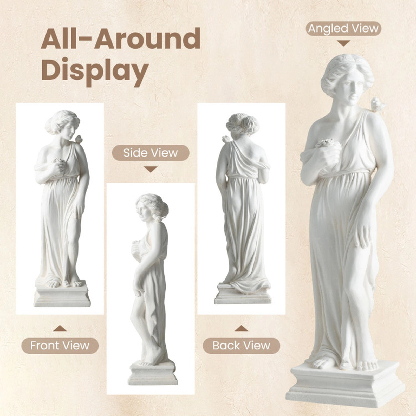 SUGIFT 31.5-in Tall White Antique Finish Magnesium Oxide Outdoor Greek Goddess Statue with Column Base